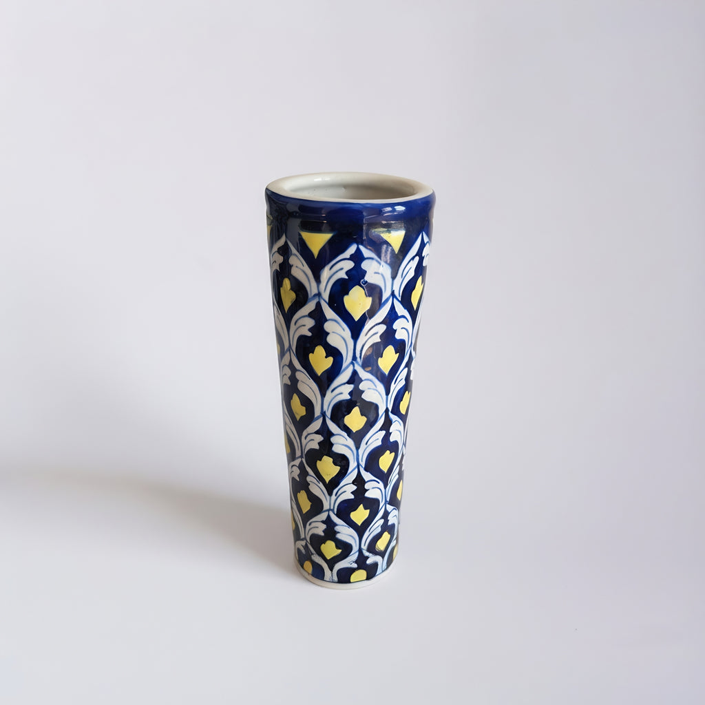 Yellow Heart Cobalt Cylinder Vase — traditional Multani ceramic — Craftan Pakistan