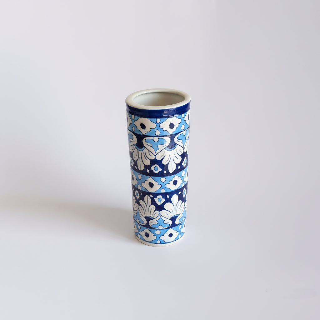 Traditional Multani blue pottery vase with intricate floral patterns — Craftan Pakistan