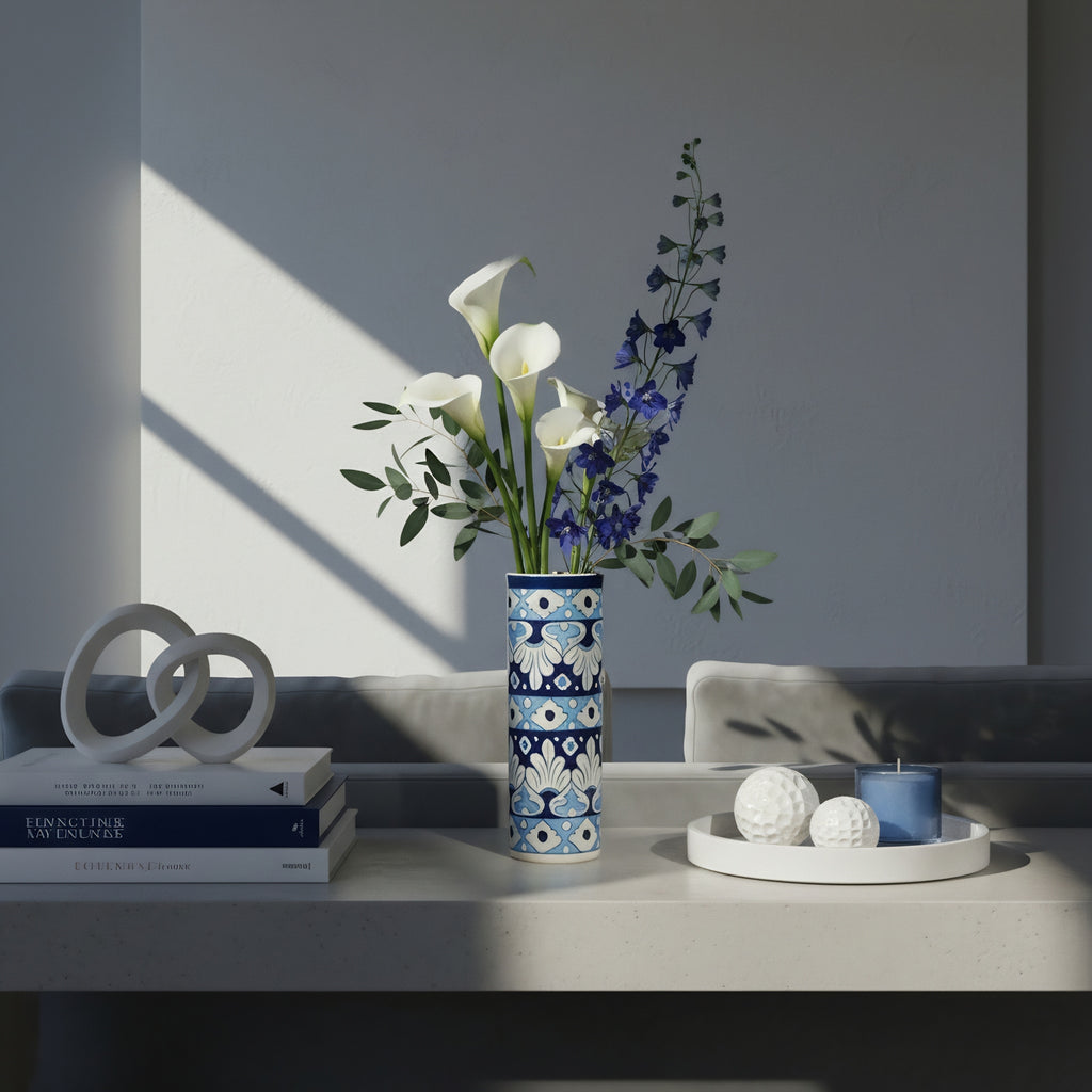 Blue pottery layered vase handmade using centuries old Multani techniques — Craftan Pakistan