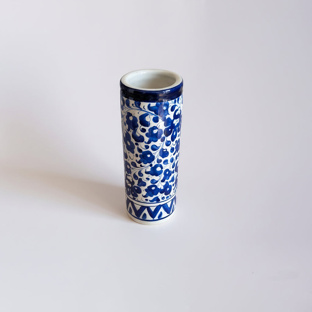 Traditional Multani Blue Pottery Vase — handcrafted ceramic cylinder — Craftan Pakistan