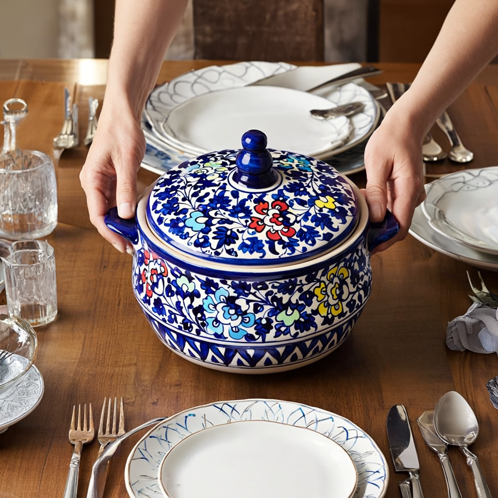 Hand-Painted Lidded Serving Pot