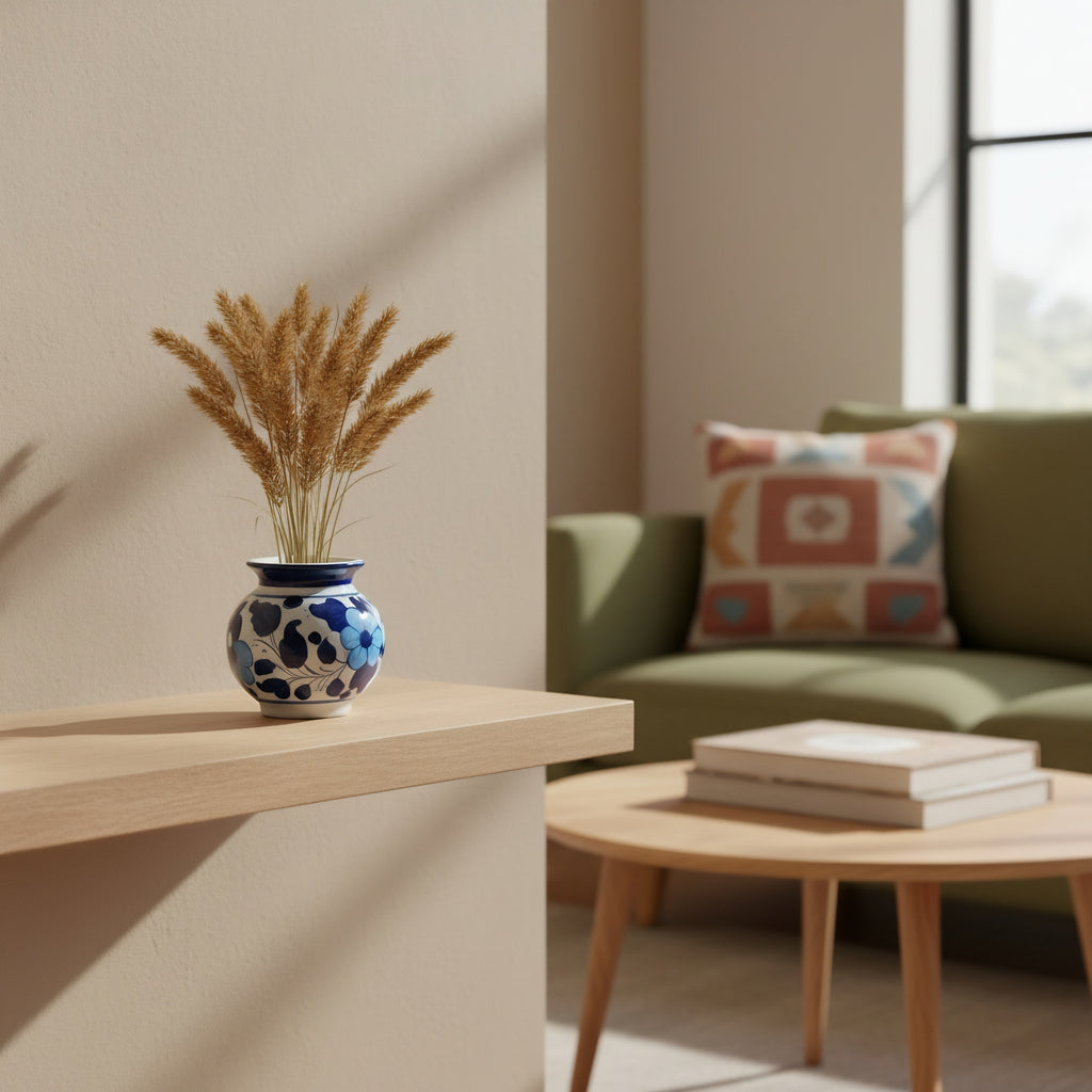 Blue-on-White Floral Mini Decor Blue Pottery Pot – 3 Inch (traditional Garwi)