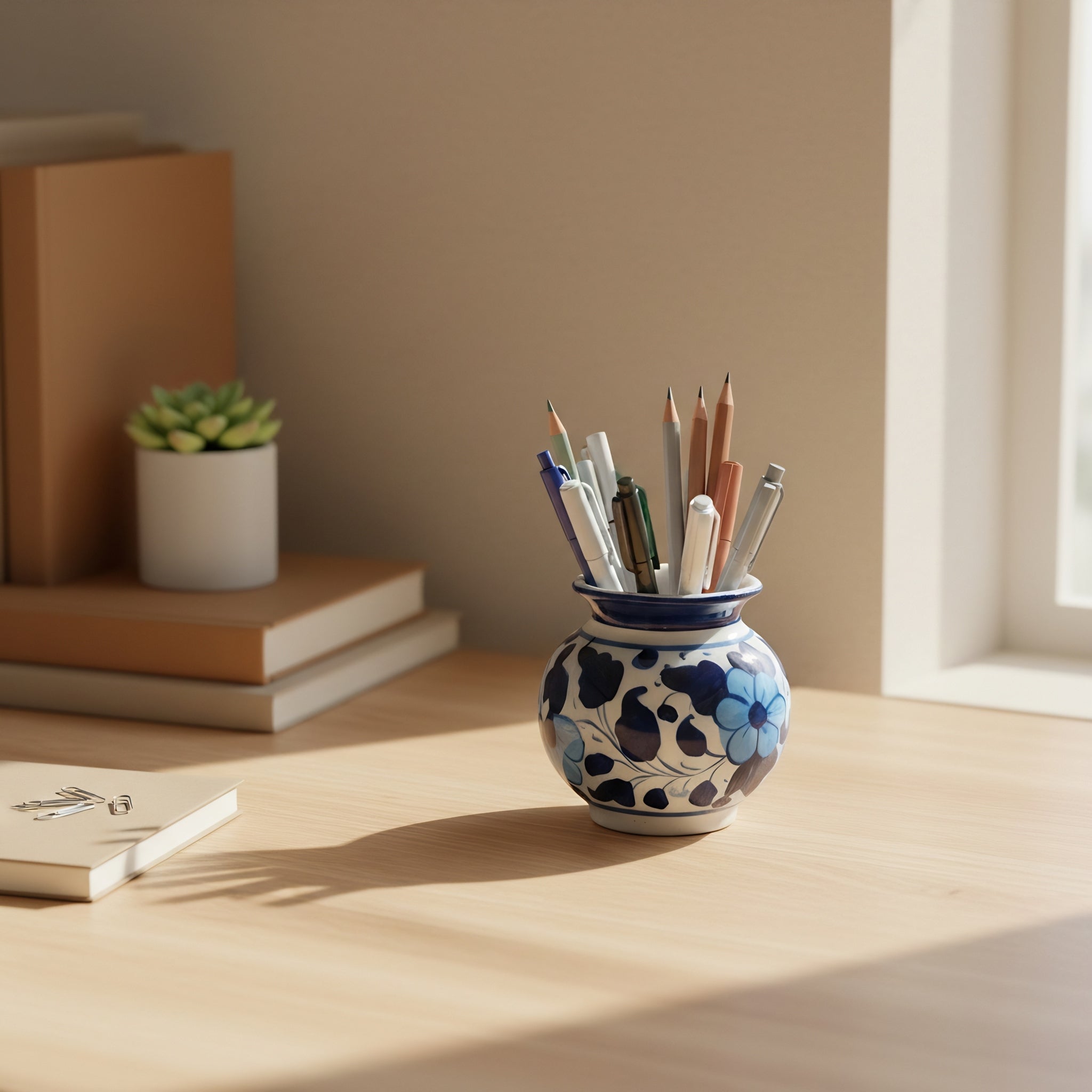 Blue-on-White Floral Mini Decor Blue Pottery Pot – 3 Inch (traditional Garwi)