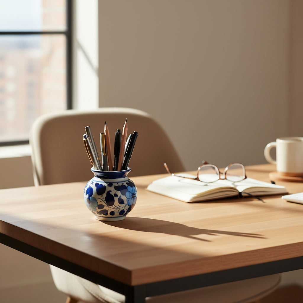 Blue-on-White Floral Mini Decor Blue Pottery Pot – 3 Inch (traditional Garwi)