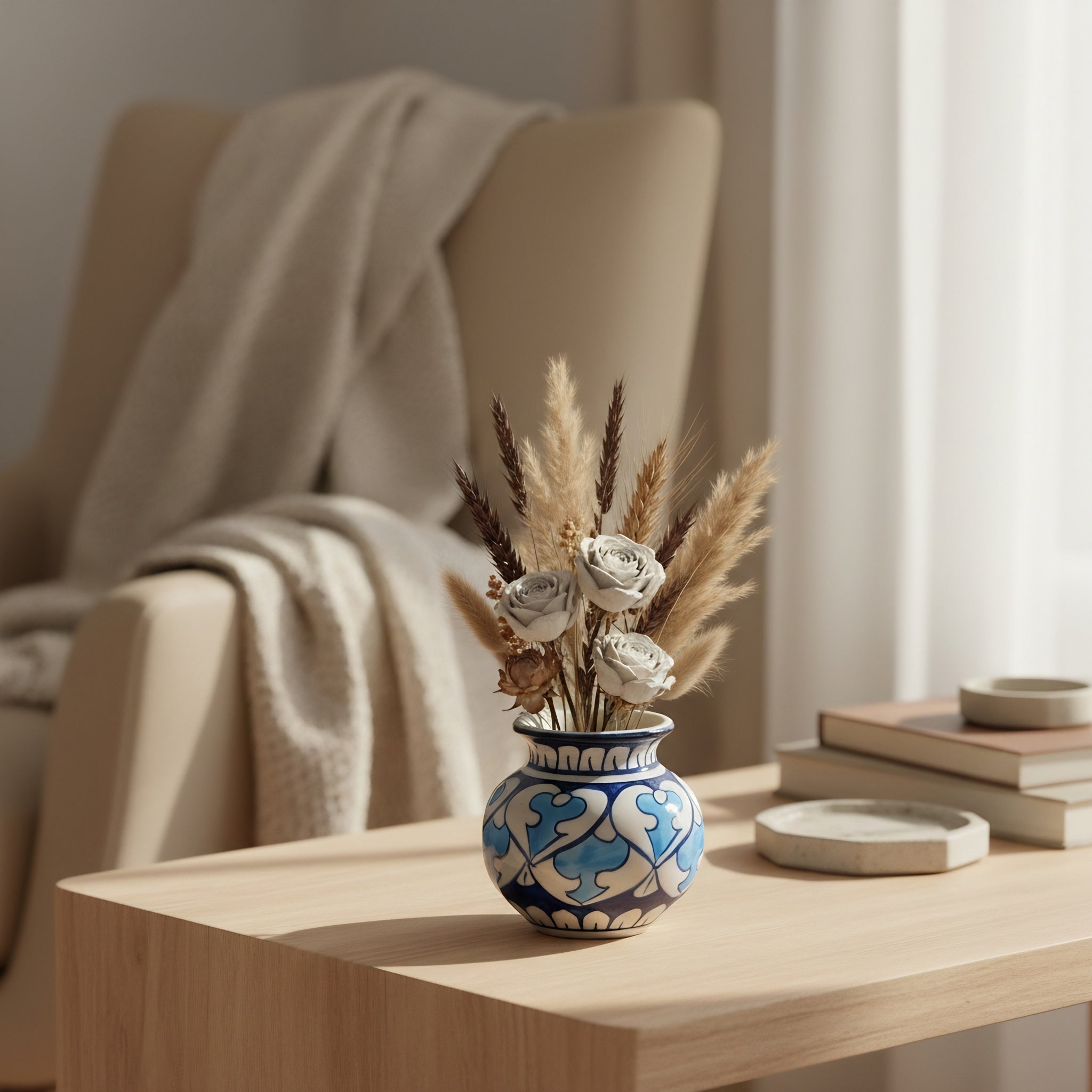 Cobalt Cloud-Band Blue Pottery Mini Decor Pot – 3 Inch (Traditional Garwi)