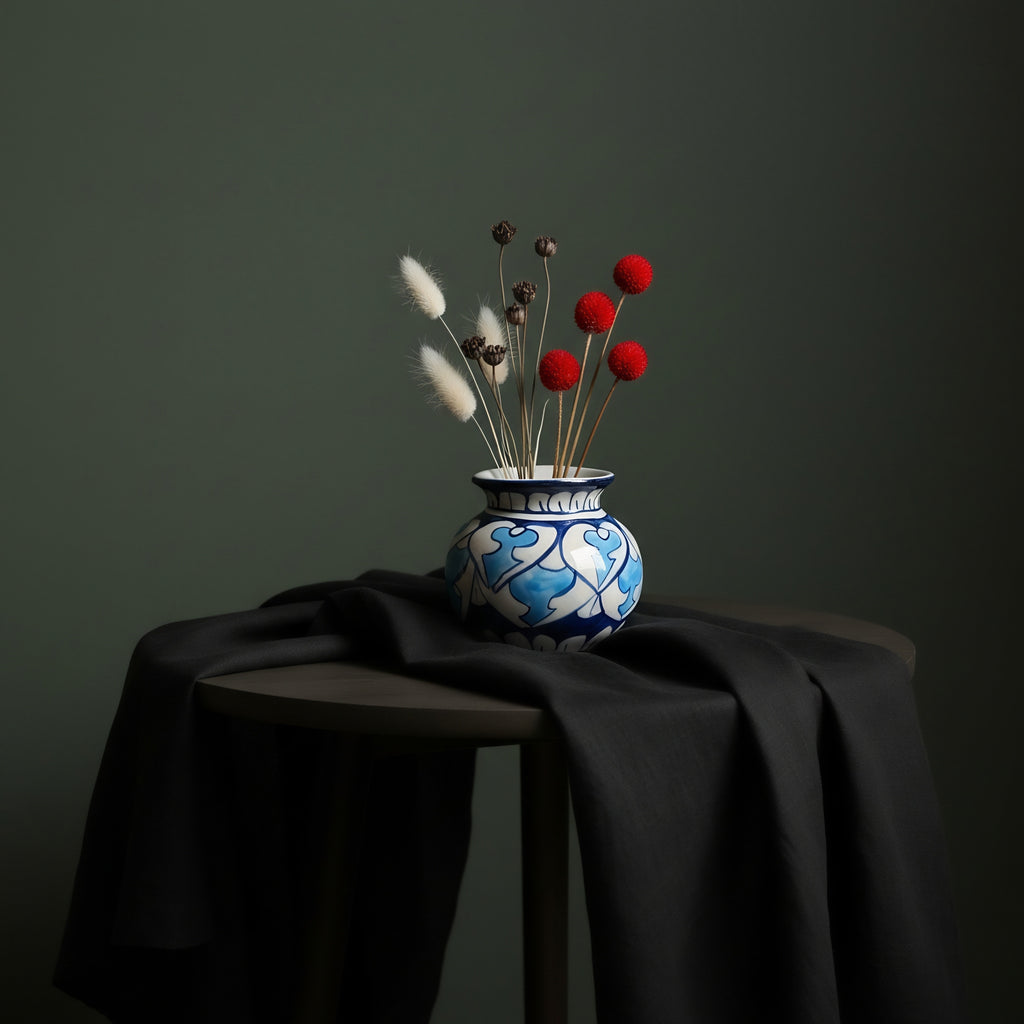 Cobalt Cloud-Band Blue Pottery Mini Decor Pot – 3 Inch (Traditional Garwi)