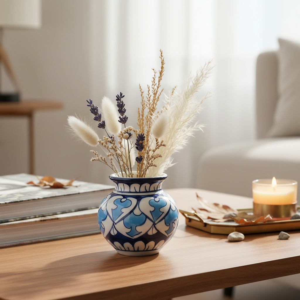 Cobalt Cloud-Band Blue Pottery Mini Decor Pot – 3 Inch (Traditional Garwi)