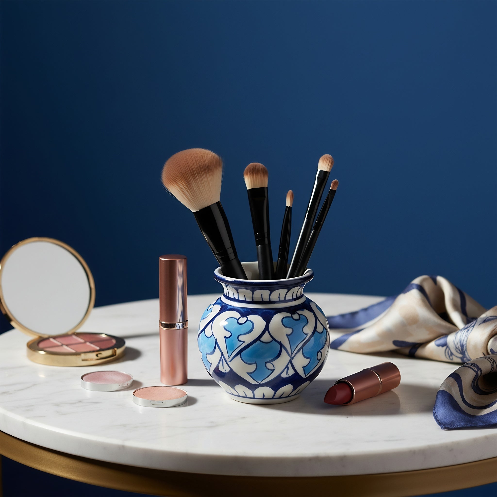 Cobalt Cloud-Band Blue Pottery Mini Decor Pot – 3 Inch (Traditional Garwi)