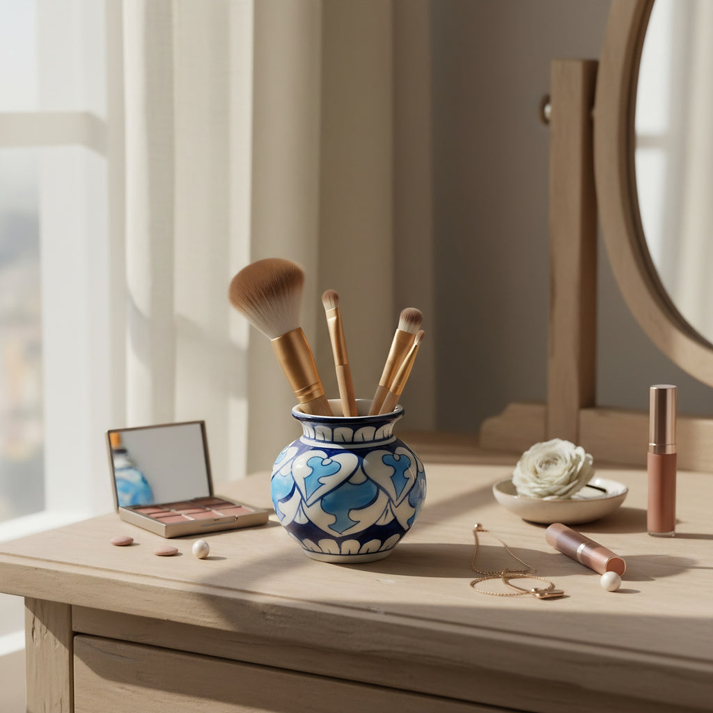 Cobalt Cloud-Band Blue Pottery Mini Decor Pot – 3 Inch (Traditional Garwi)