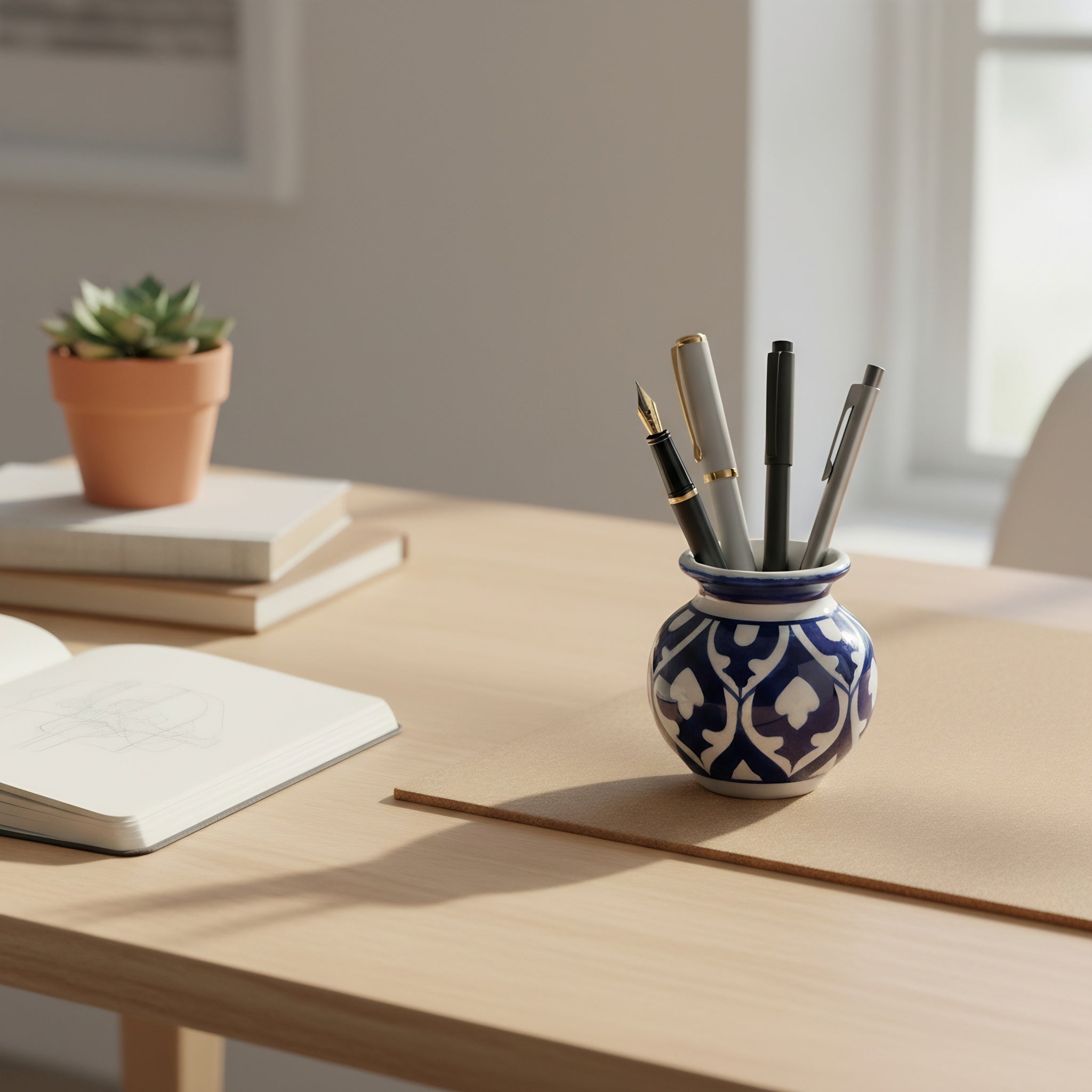 Cobalt Arabesque Blue Pottery Mini Decor Pot – 3 Inch (Traditional Garwi)