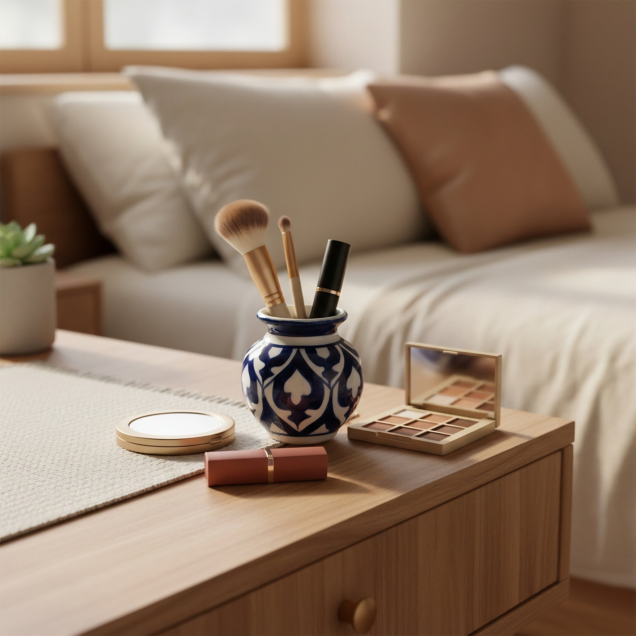 Cobalt Arabesque Blue Pottery Mini Decor Pot – 3 Inch (Traditional Garwi)