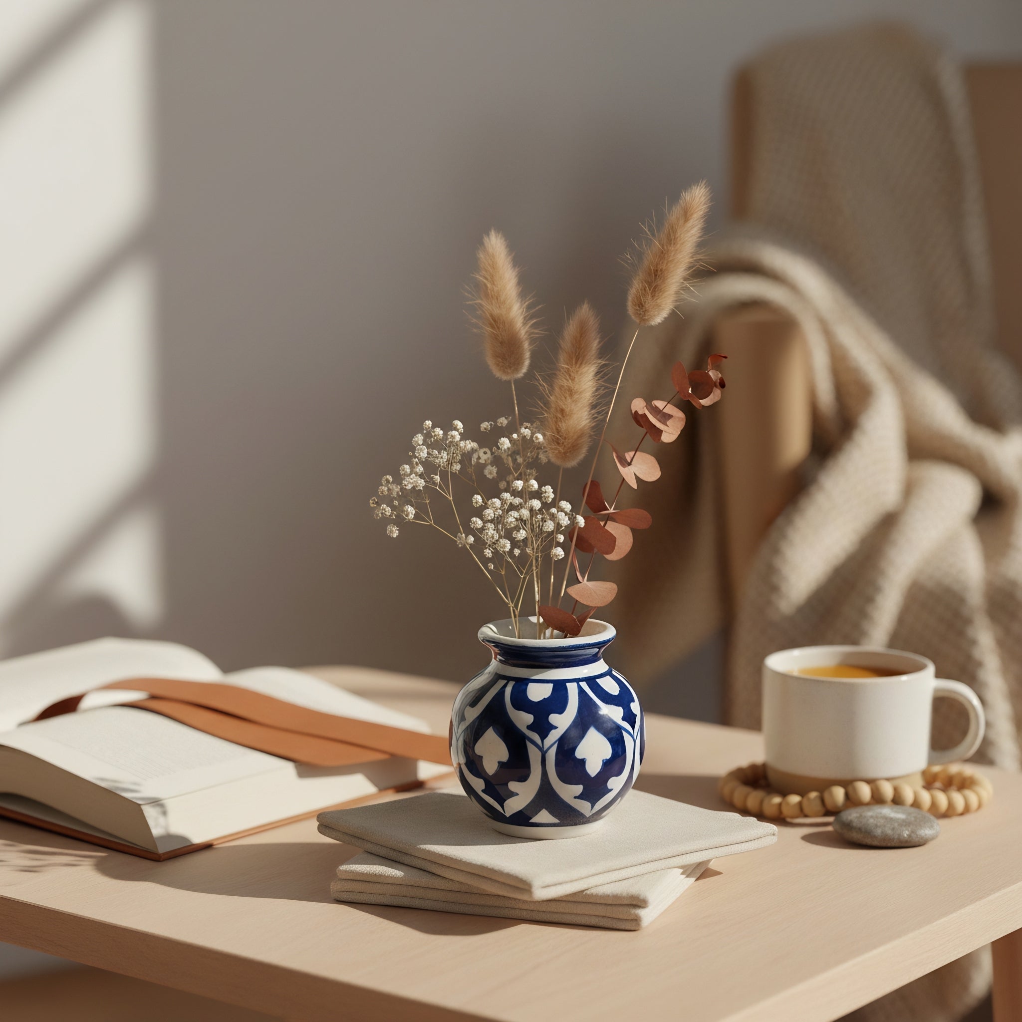 Cobalt Arabesque Blue Pottery Mini Decor Pot – 3 Inch (Traditional Garwi)