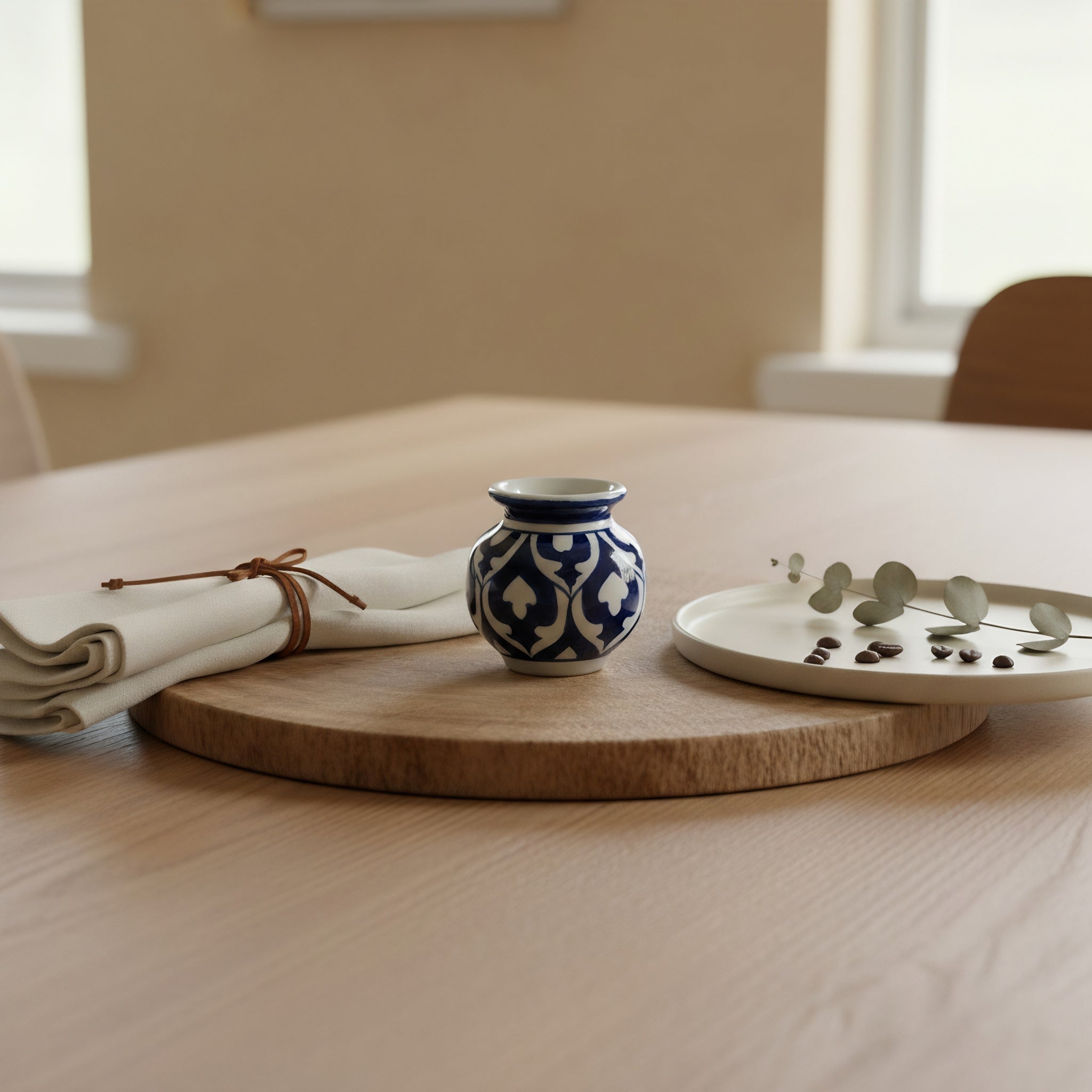 Cobalt Arabesque Blue Pottery Mini Decor Pot – 3 Inch (Traditional Garwi)