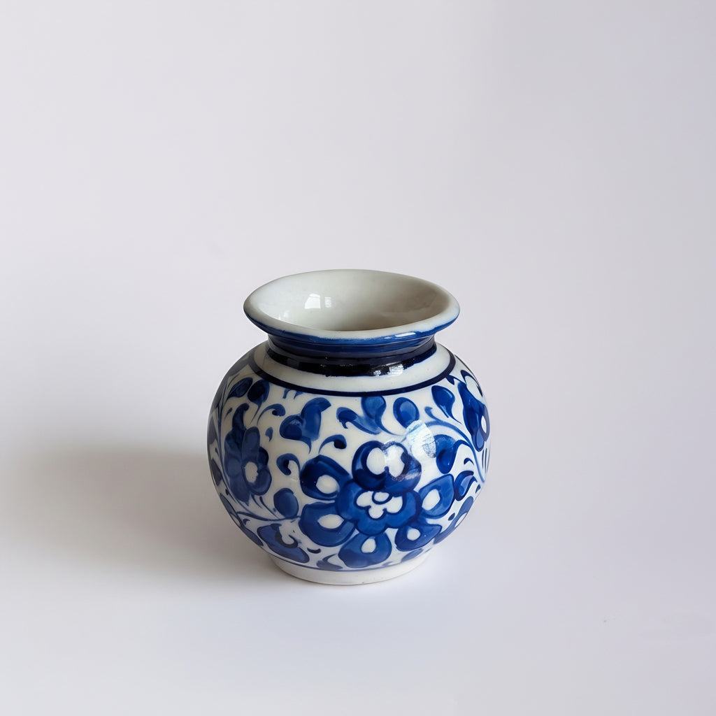 Mini Cobalt Floral Blue Pottery Decor Pot (traditional Garwi)– 3 Inch