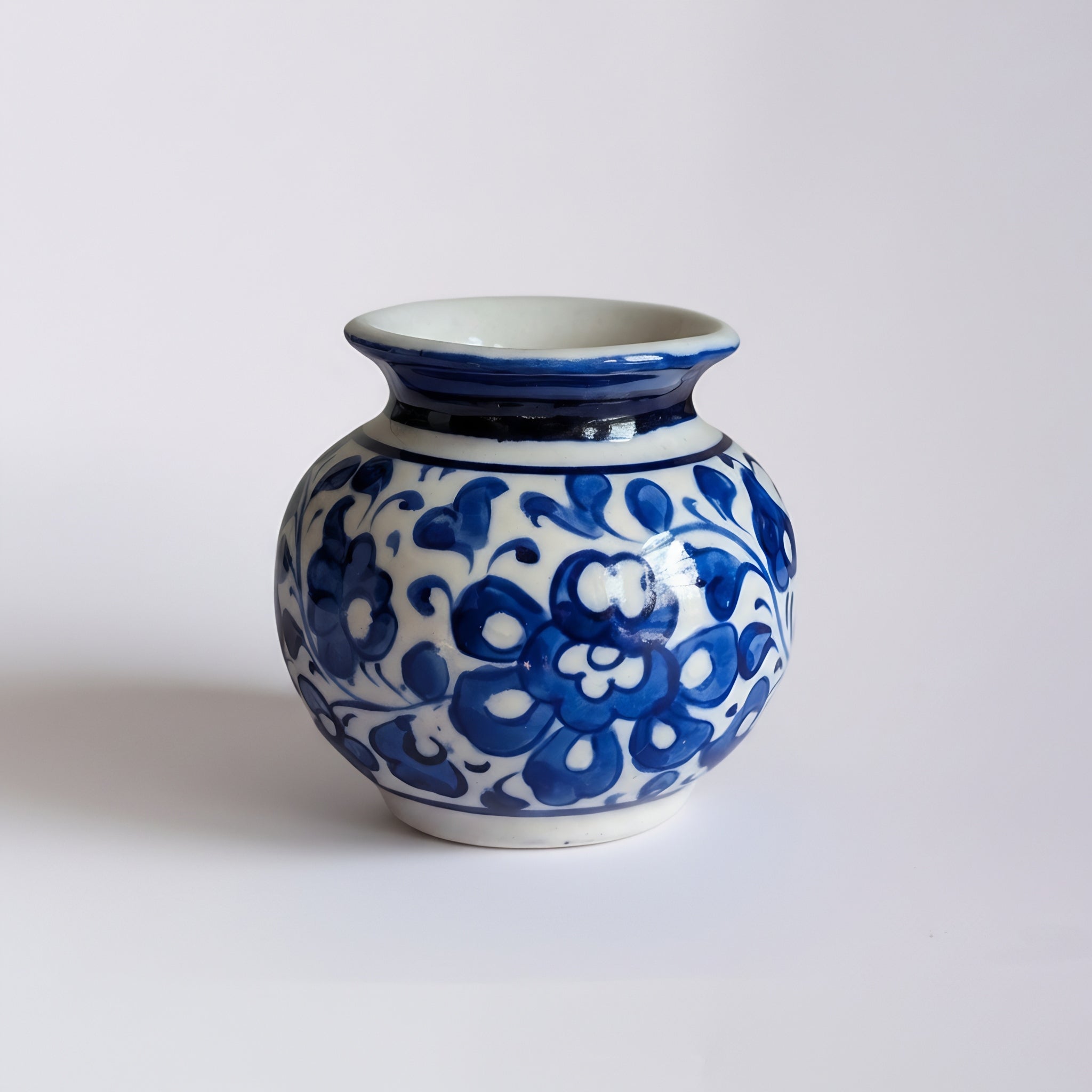Mini Cobalt Floral Blue Pottery Decor Pot (traditional Garwi)– 3 Inch