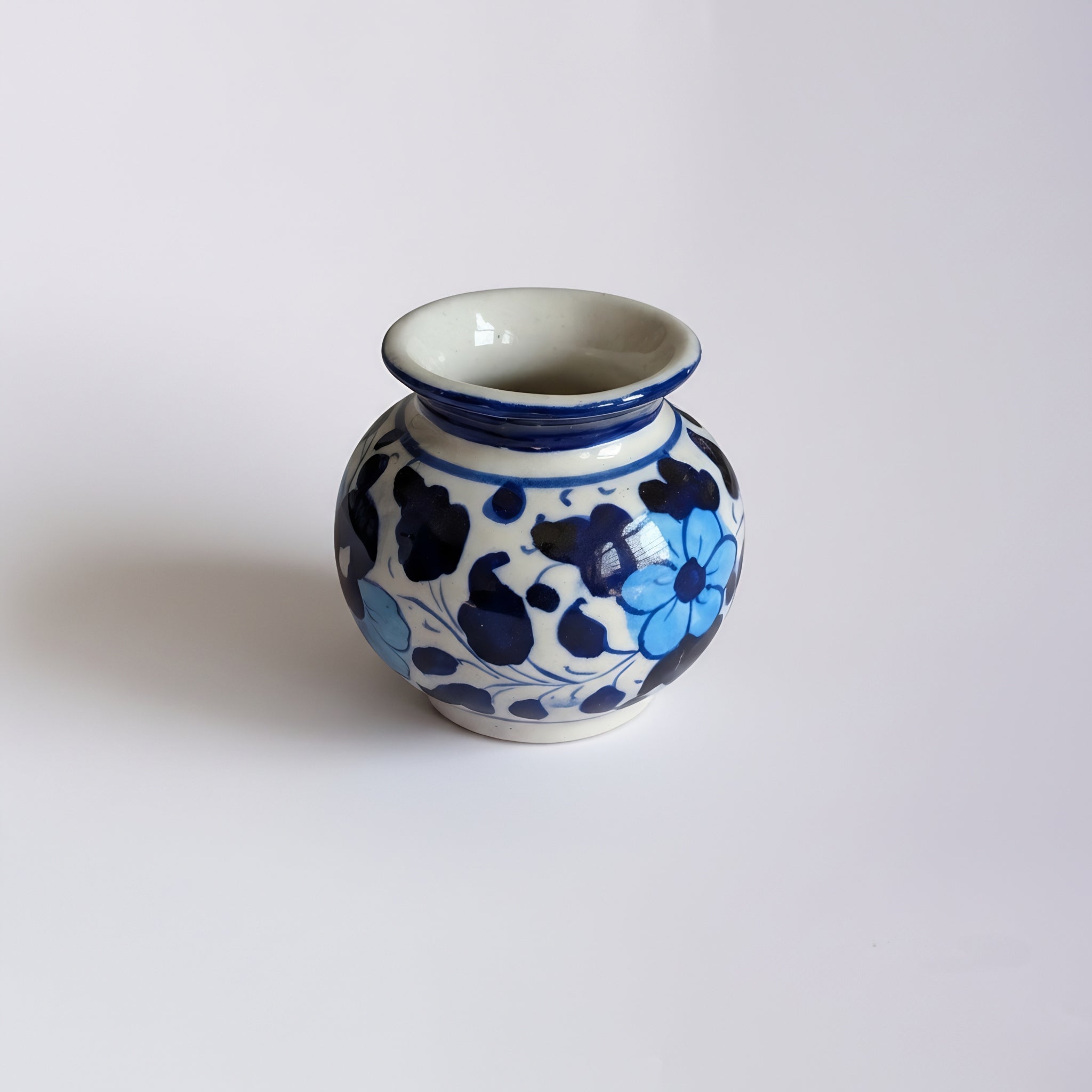 Blue-on-White Floral Mini Decor Blue Pottery Pot – 3 Inch (traditional Garwi)