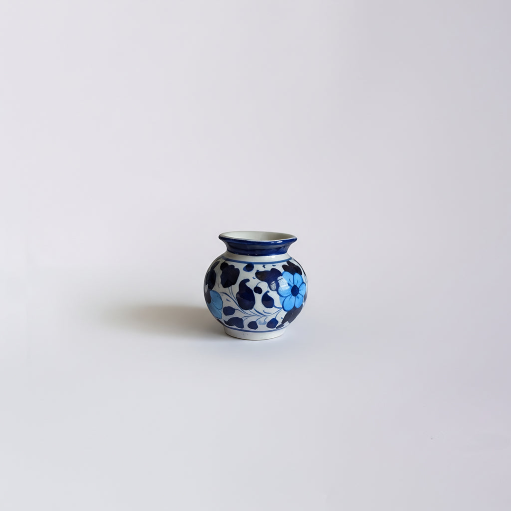 Blue-on-White Floral Mini Decor Blue Pottery Pot – 3 Inch (traditional Garwi)