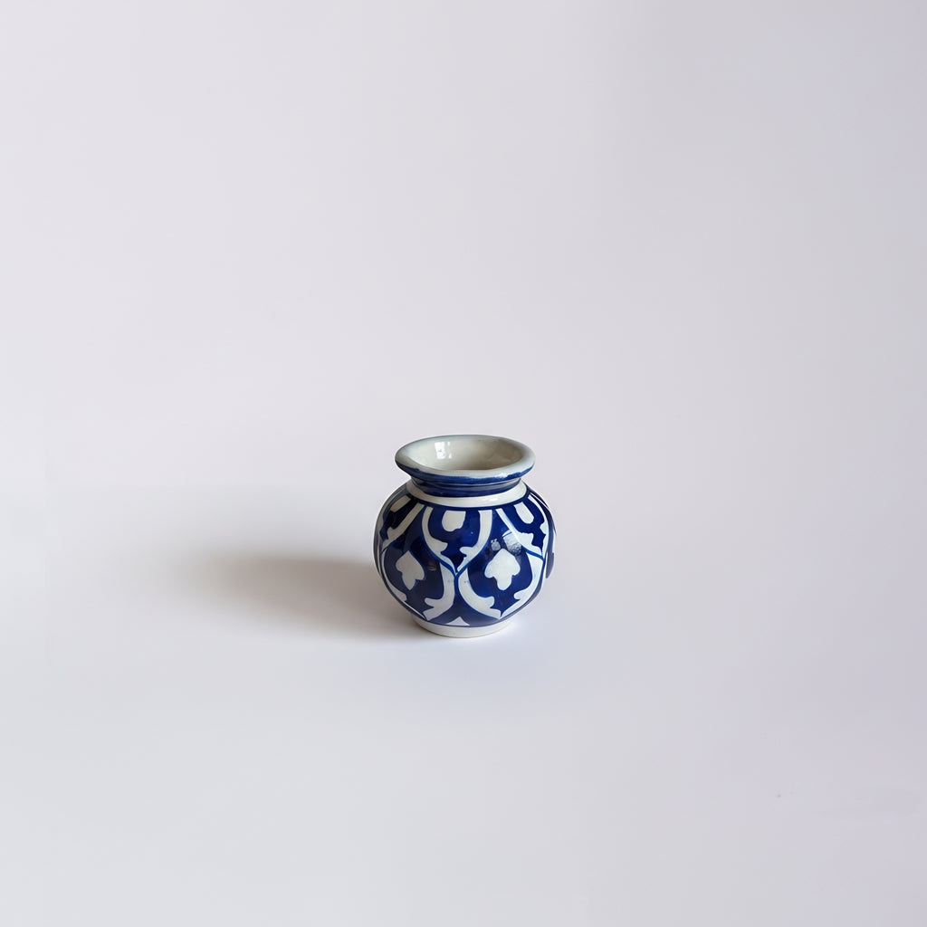 Cobalt Arabesque Blue Pottery Mini Decor Pot – 3 Inch (Traditional Garwi)