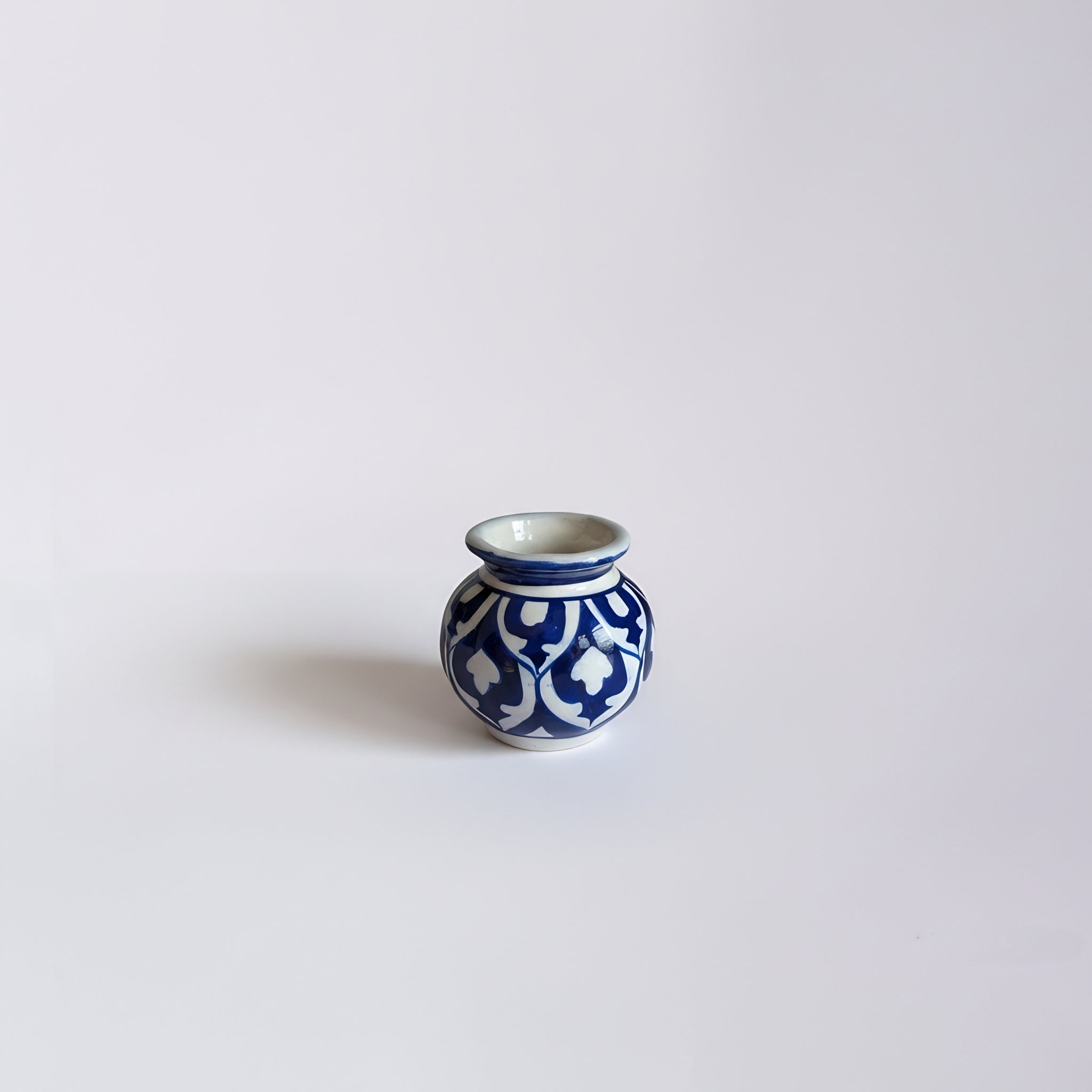 Cobalt Arabesque Blue Pottery Mini Decor Pot – 3 Inch (Traditional Garwi)