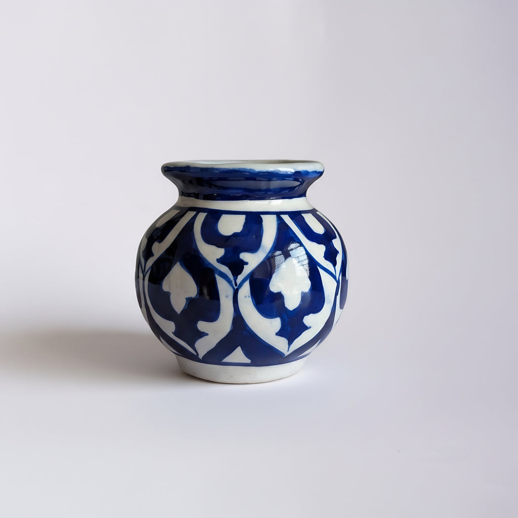 Cobalt Arabesque Blue Pottery Mini Decor Pot – 3 Inch (Traditional Garwi)