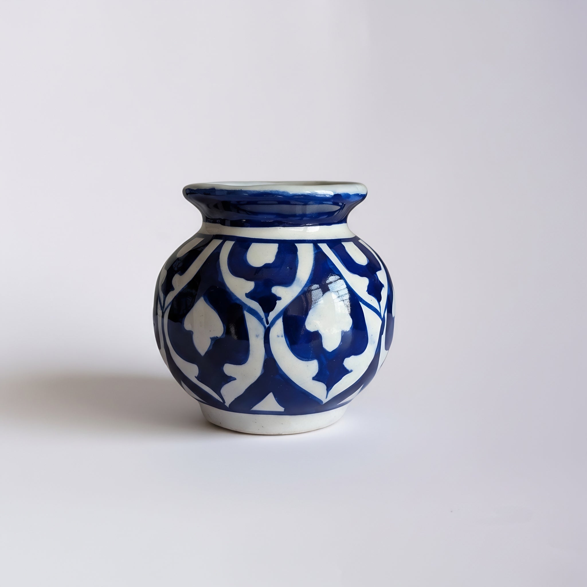 Cobalt Arabesque Blue Pottery Mini Decor Pot – 3 Inch (Traditional Garwi)
