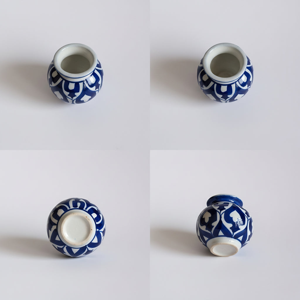 Cobalt Arabesque Blue Pottery Mini Decor Pot – 3 Inch (Traditional Garwi)