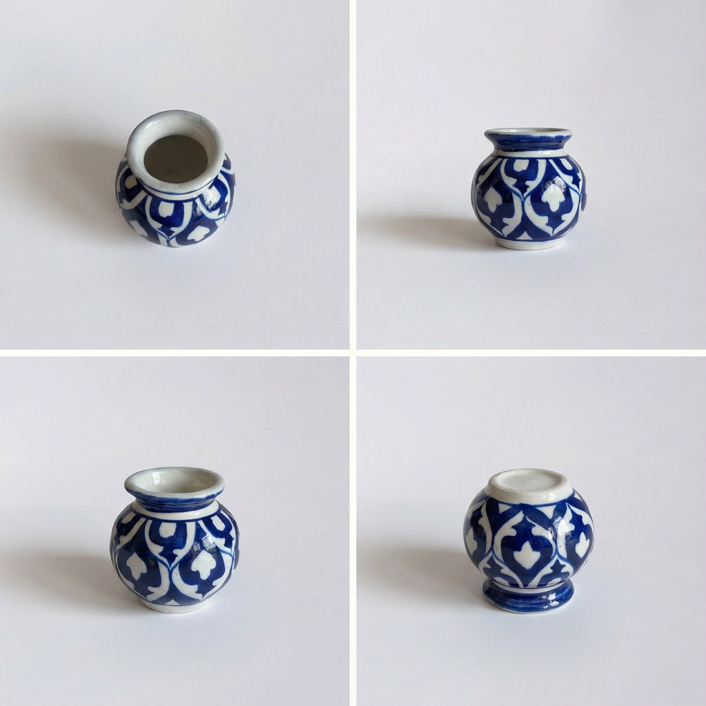 Cobalt Arabesque Blue Pottery Mini Decor Pot – 3 Inch (Traditional Garwi)