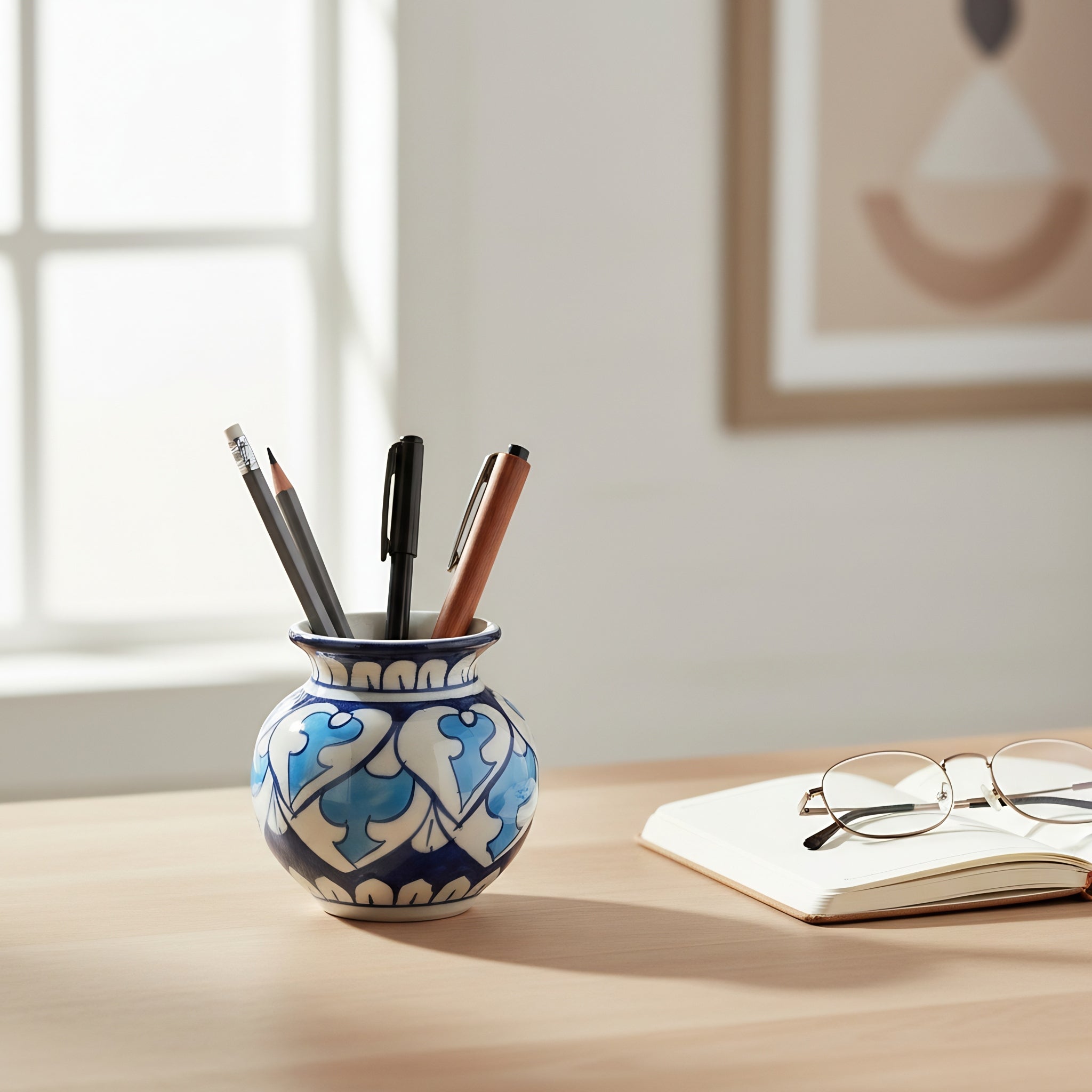 Cobalt Cloud-Band Blue Pottery Mini Decor Pot – 3 Inch (Traditional Garwi)