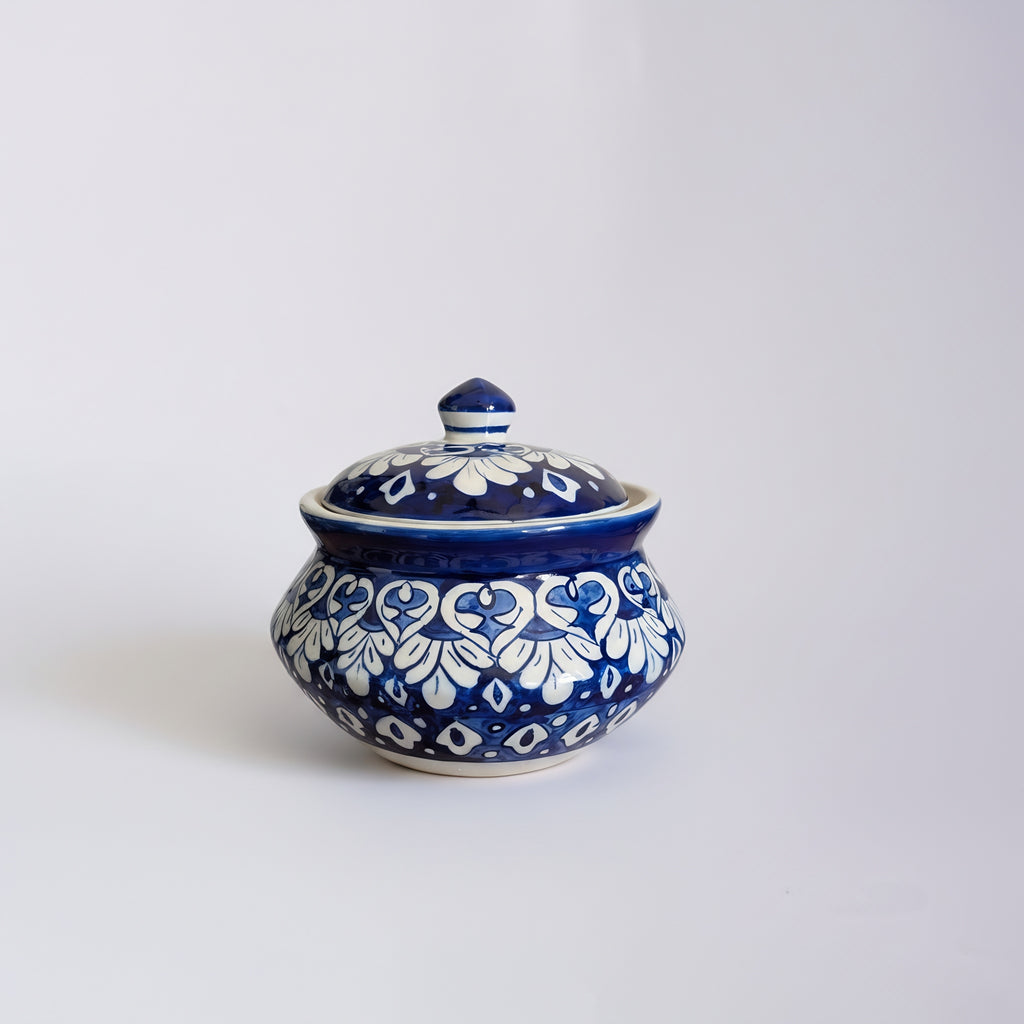Handmade Blue Pottery Cobalt Floral Handi Serving Pot — ceramic — Craftan Pakistan