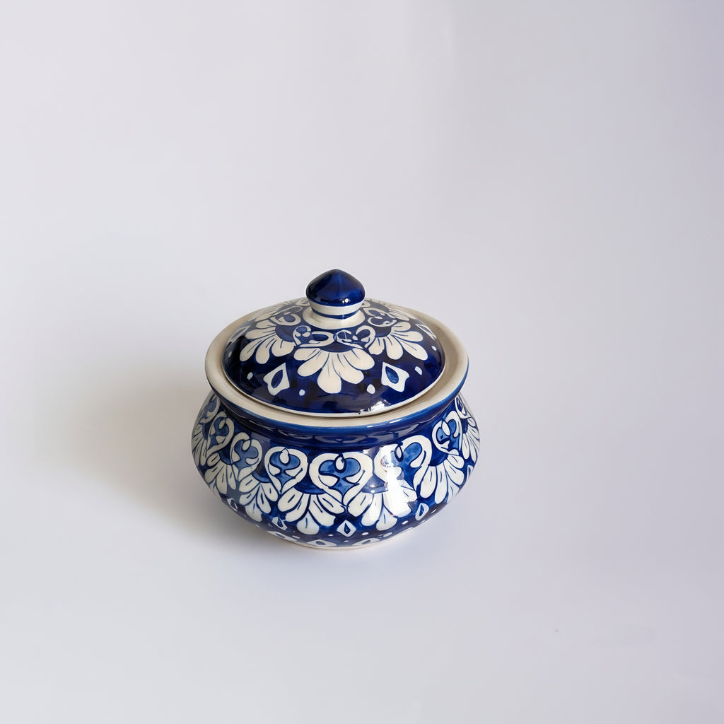 Traditional Pakistani ceramic serving pot with lid and floral motifs — Craftan Pakistan