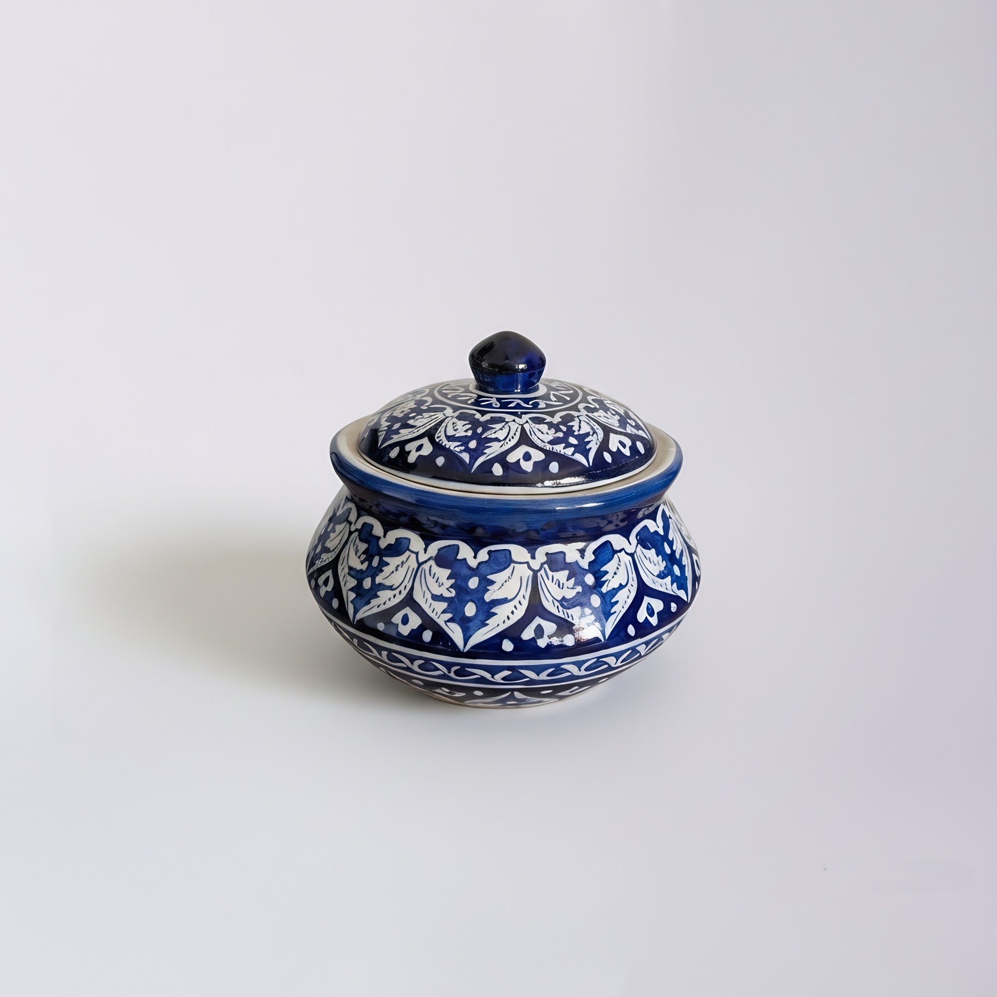 8 Inch Handmade Blue Pottery Serving Pot — Pakistani ceramic craft — Craftan Pakistan