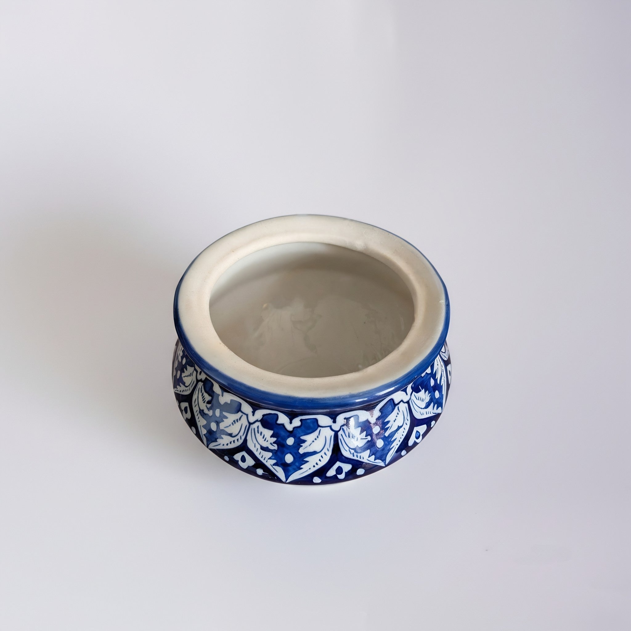 Blue Pottery Arabesque Serving Pot with Lid — handmade Pakistani ceramic — Craftan Pakistan