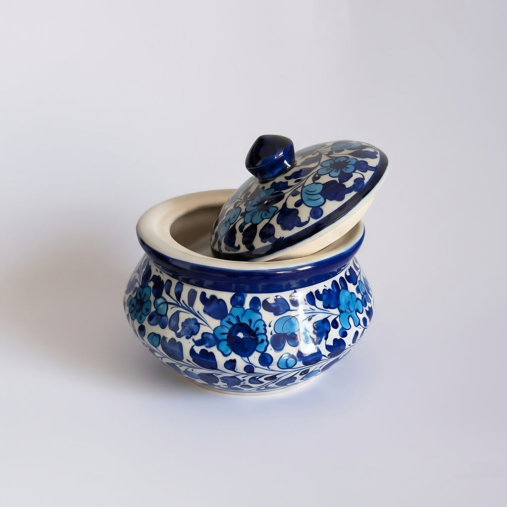 Pakistani Handmade Blue Pottery Serving Bowl — floral ceramic design — Craftan Pakistan