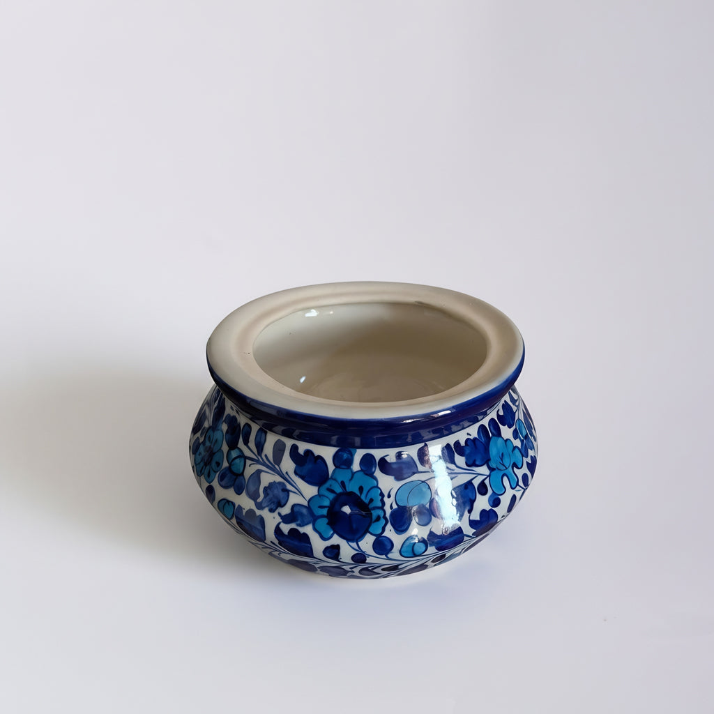 Blue Pottery Lidded Curry Server — handmade Multani ceramic craft — Craftan Pakistan