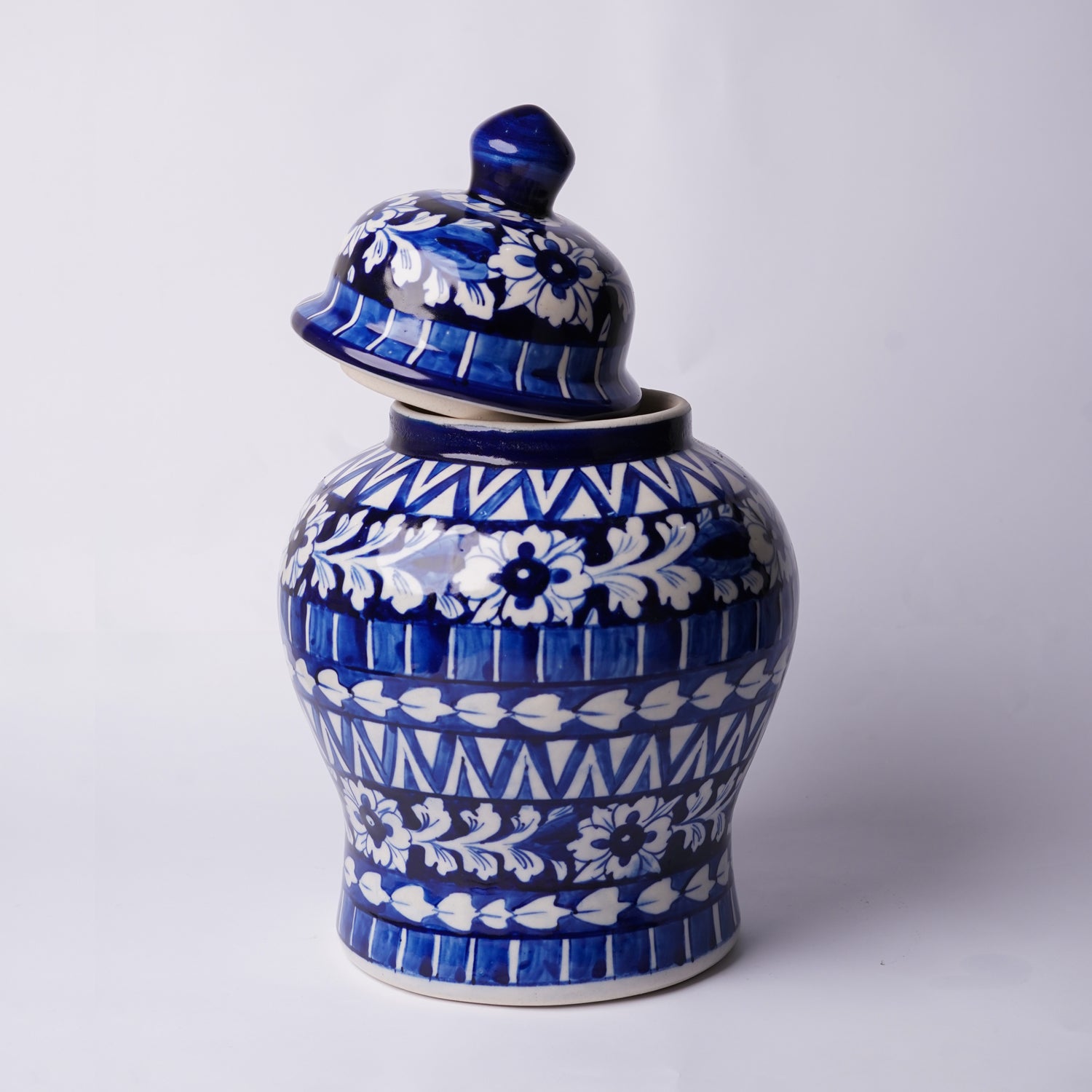 Lidded Chinese Jar – Classic Floral Bands