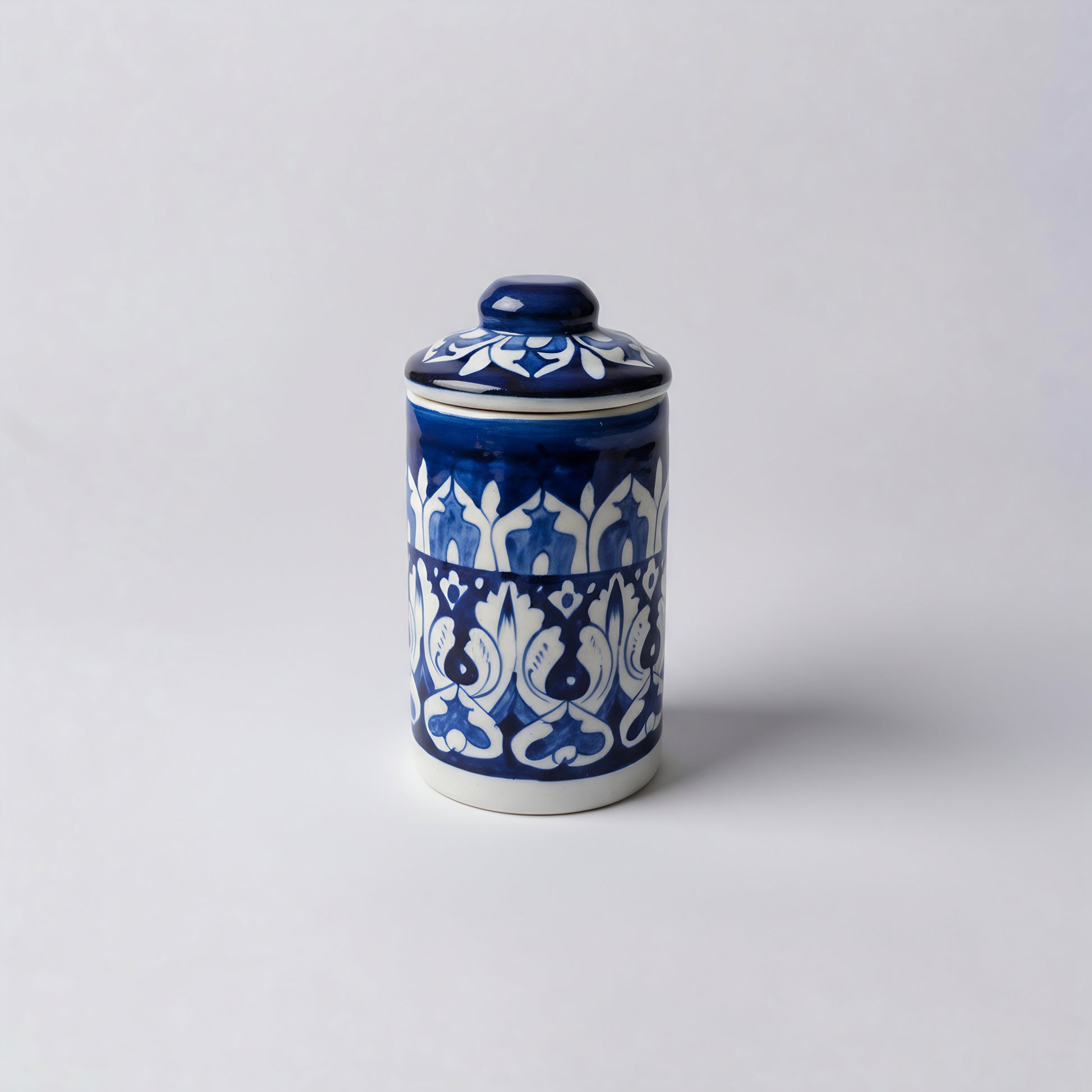 Handcrafted Multani Blue Pottery Jar with Lid — 6″ x 3.5″ Ceramic Storage & Decor