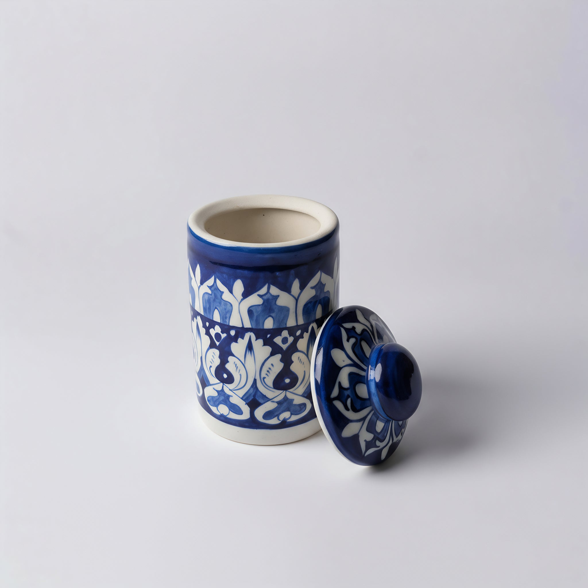 Handcrafted Multani Blue Pottery Jar with Lid — 6″ x 3.5″ Ceramic Storage & Decor