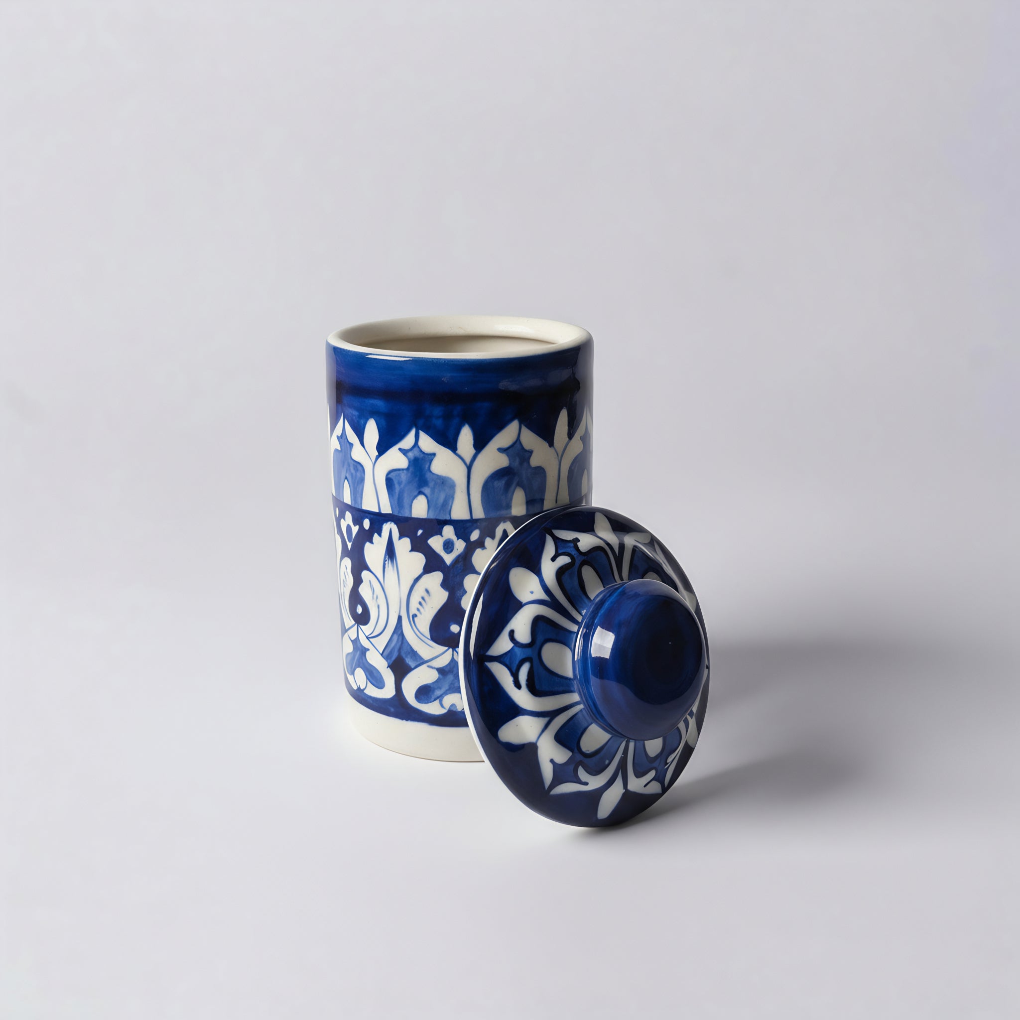 Handcrafted Multani Blue Pottery Jar with Lid — 6″ x 3.5″ Ceramic Storage & Decor