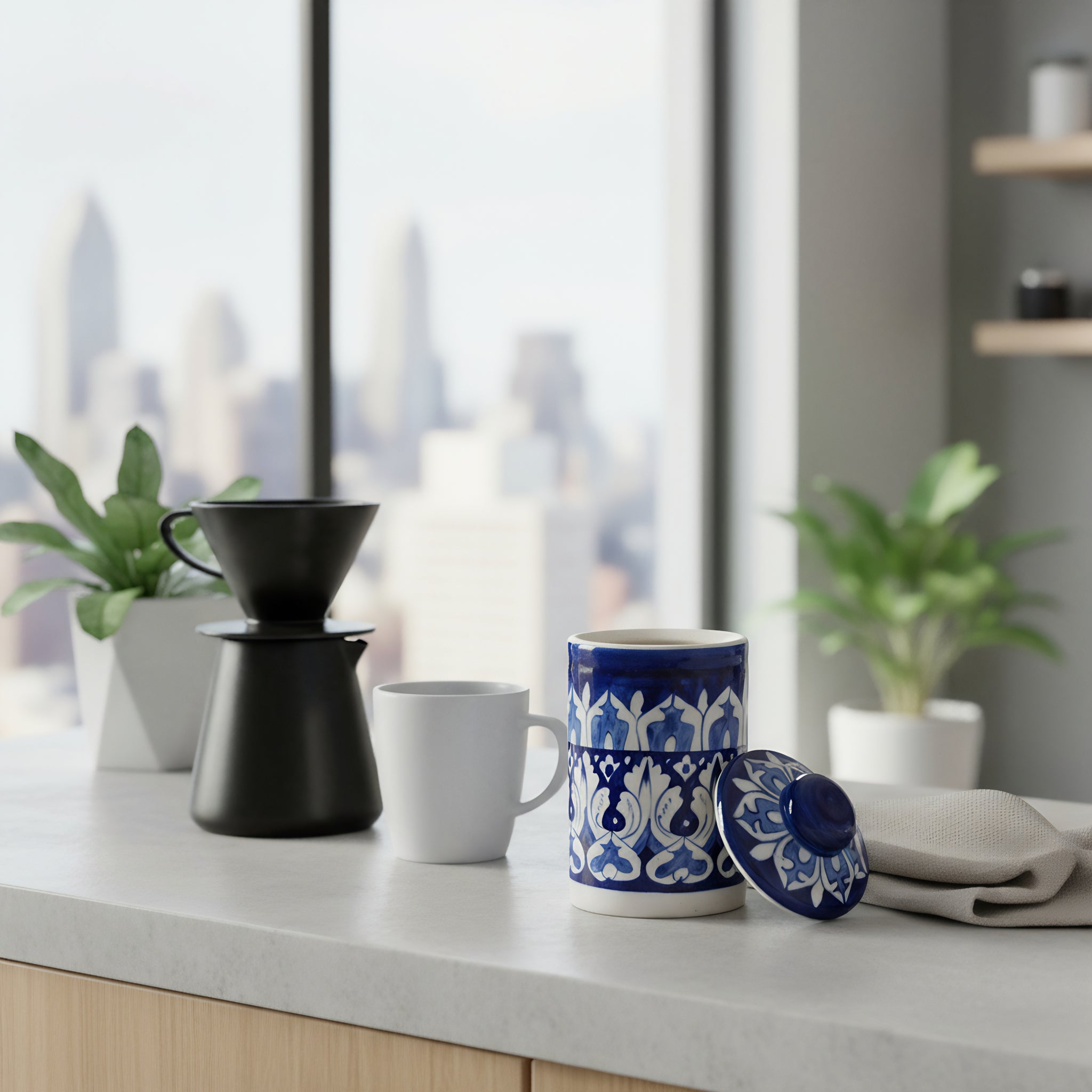 Handcrafted Multani Blue Pottery Jar with Lid — 6″ x 3.5″ Ceramic Storage & Decor