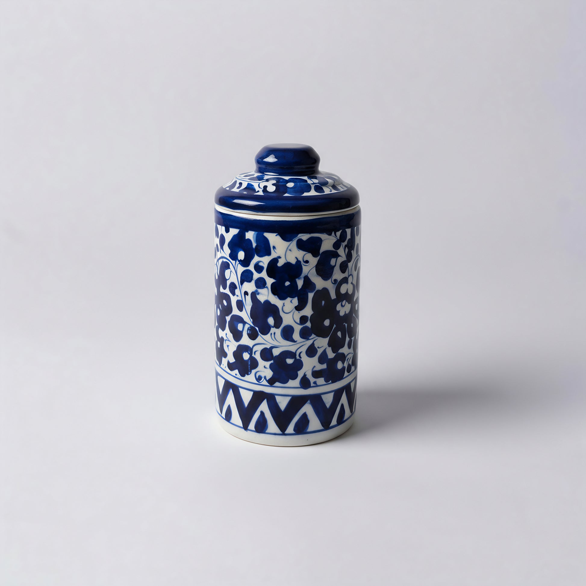 Hand-Painted Multani Blue Pottery Jar with Lid — 6″ x 3.5″