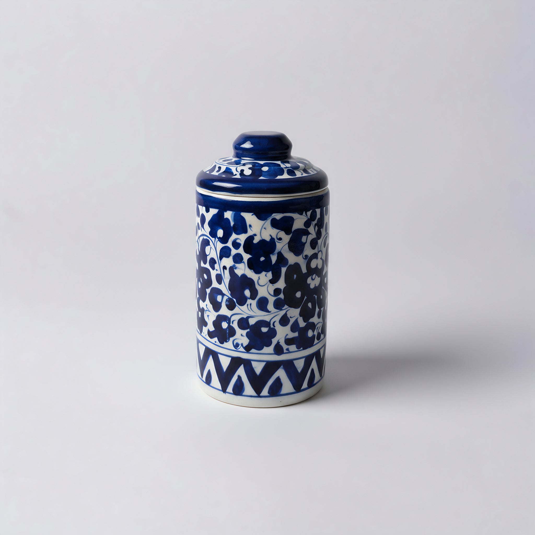 Hand-Painted Multani Blue Pottery Jar with Lid — 6″ x 3.5″