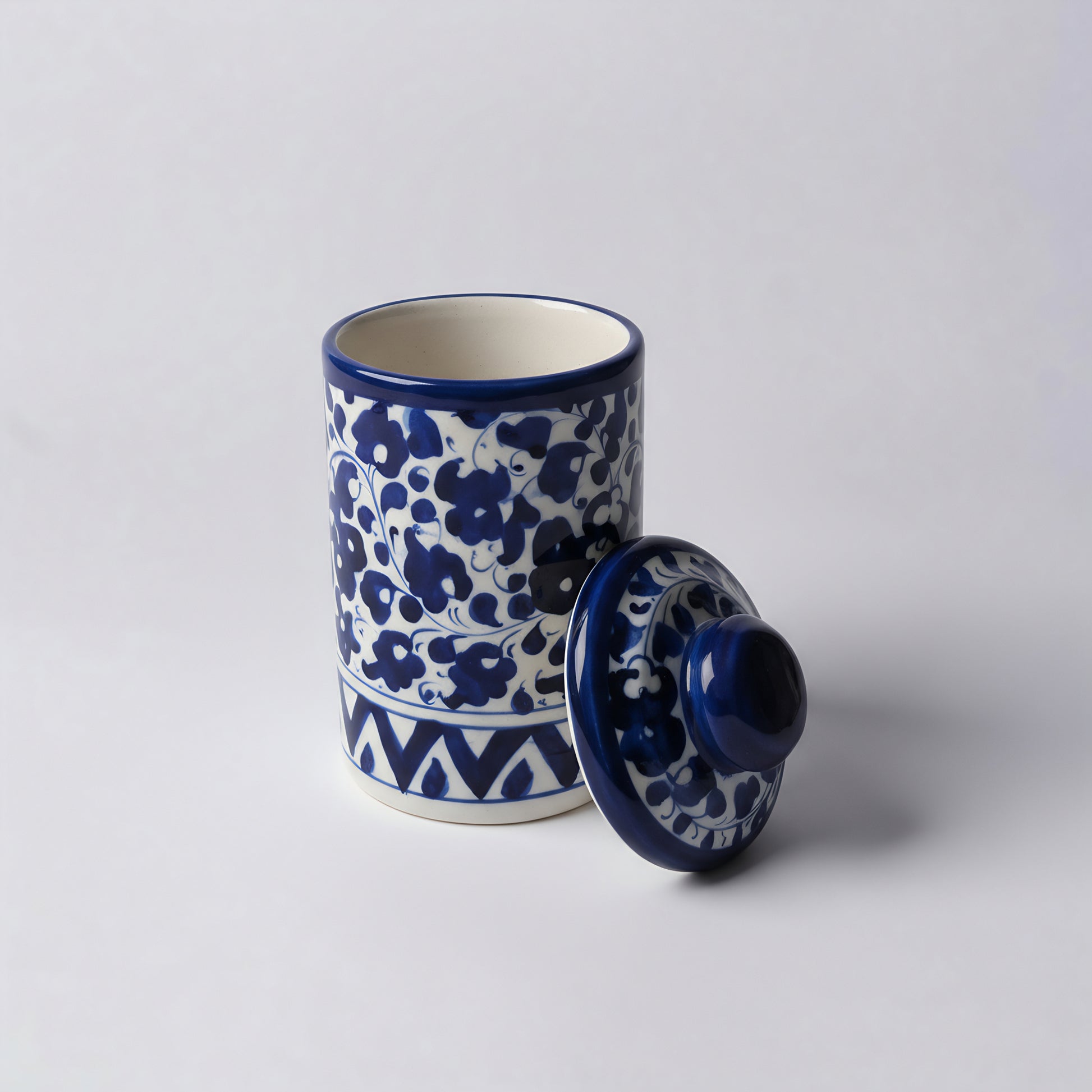 Hand-Painted Multani Blue Pottery Jar with Lid — 6″ x 3.5″