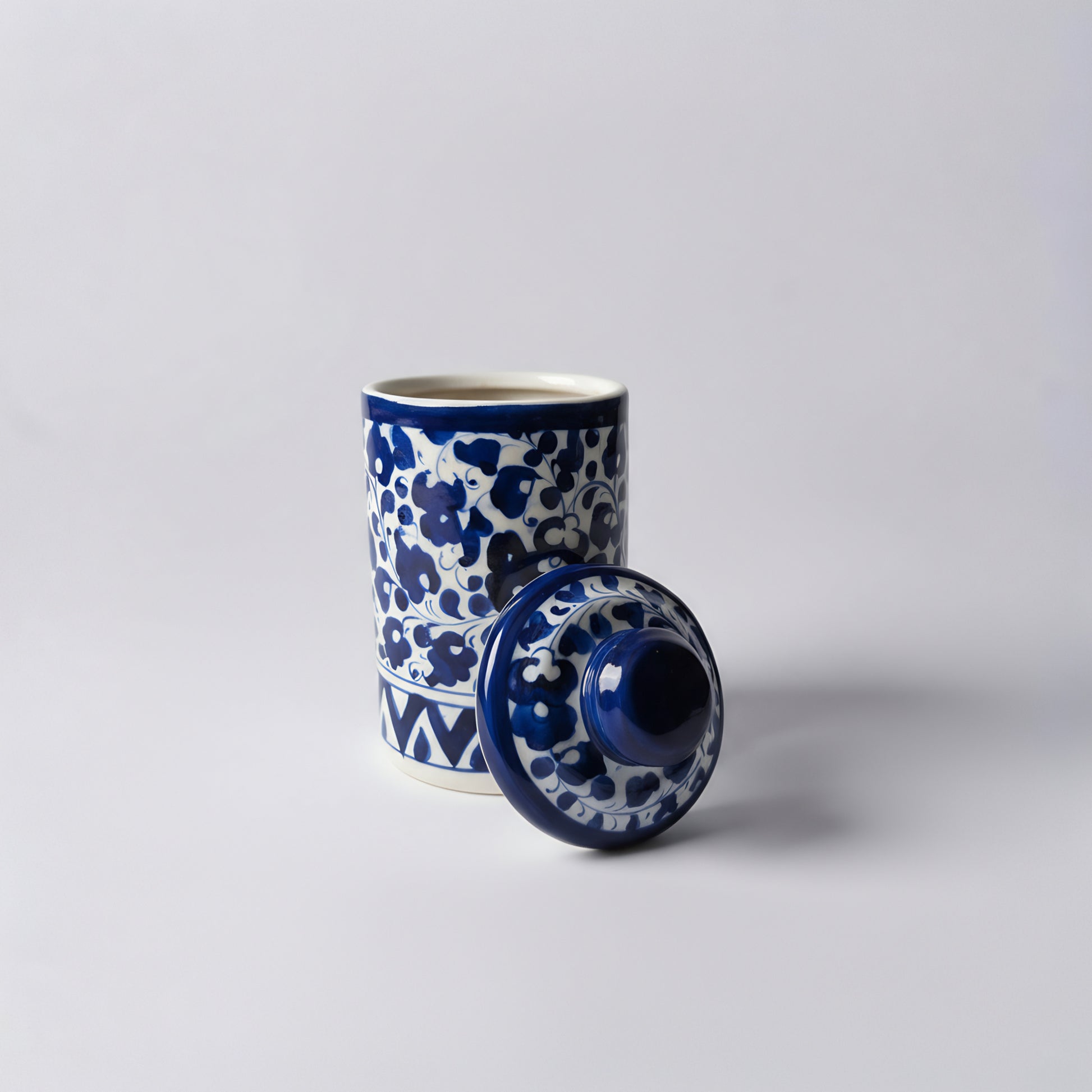 Hand-Painted Multani Blue Pottery Jar with Lid — 6″ x 3.5″
