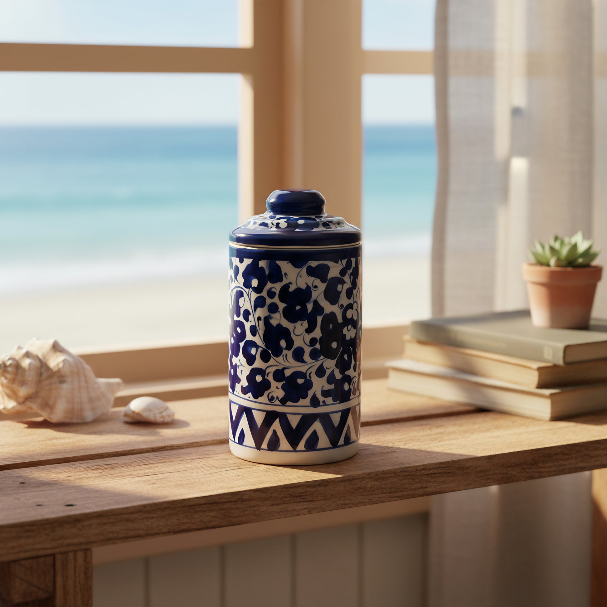 Hand-Painted Multani Blue Pottery Jar with Lid — 6″ x 3.5″