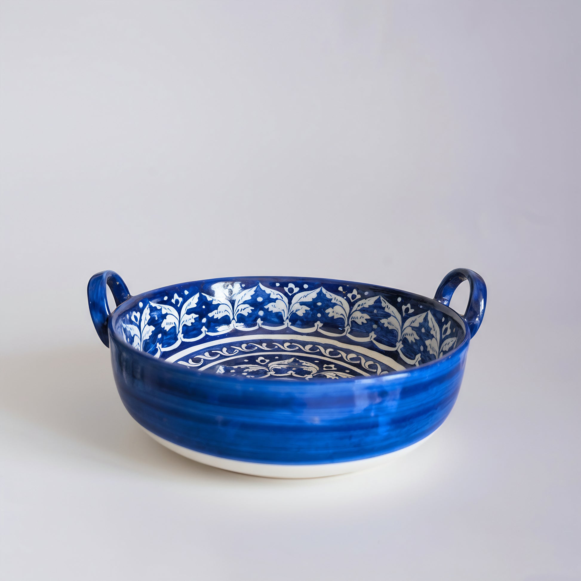 Blue Pottery Serving Karahi — 9″ × 2.5″ Multani Ceramic (Traditional Floral Motif)