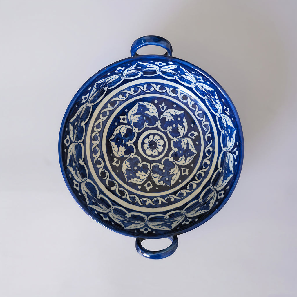 Blue Pottery Serving Karahi — 9″ × 2.5″ Multani Ceramic (Traditional Floral Motif)