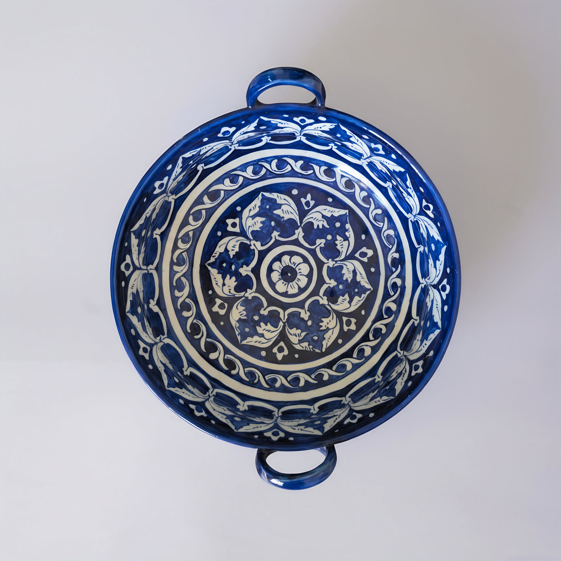 Blue Pottery Serving Karahi — 9″ × 2.5″ Multani Ceramic (Traditional Floral Motif)