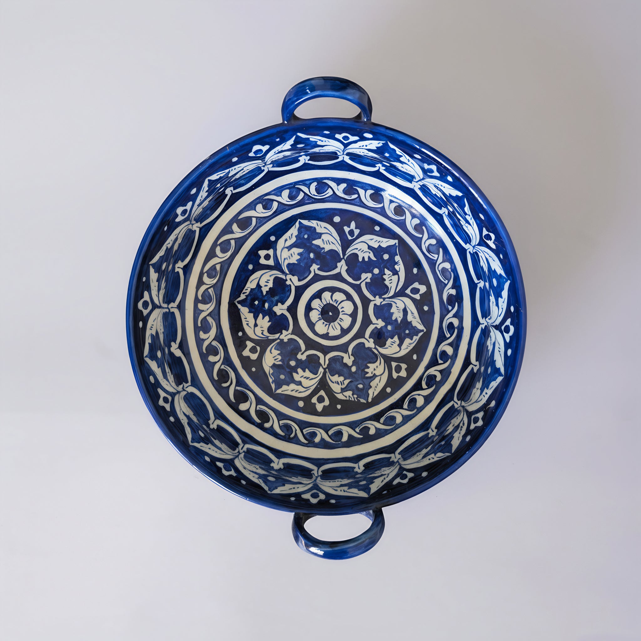 Blue Pottery Serving Karahi — 9″ × 2.5″ Multani Ceramic (Traditional Floral Motif)