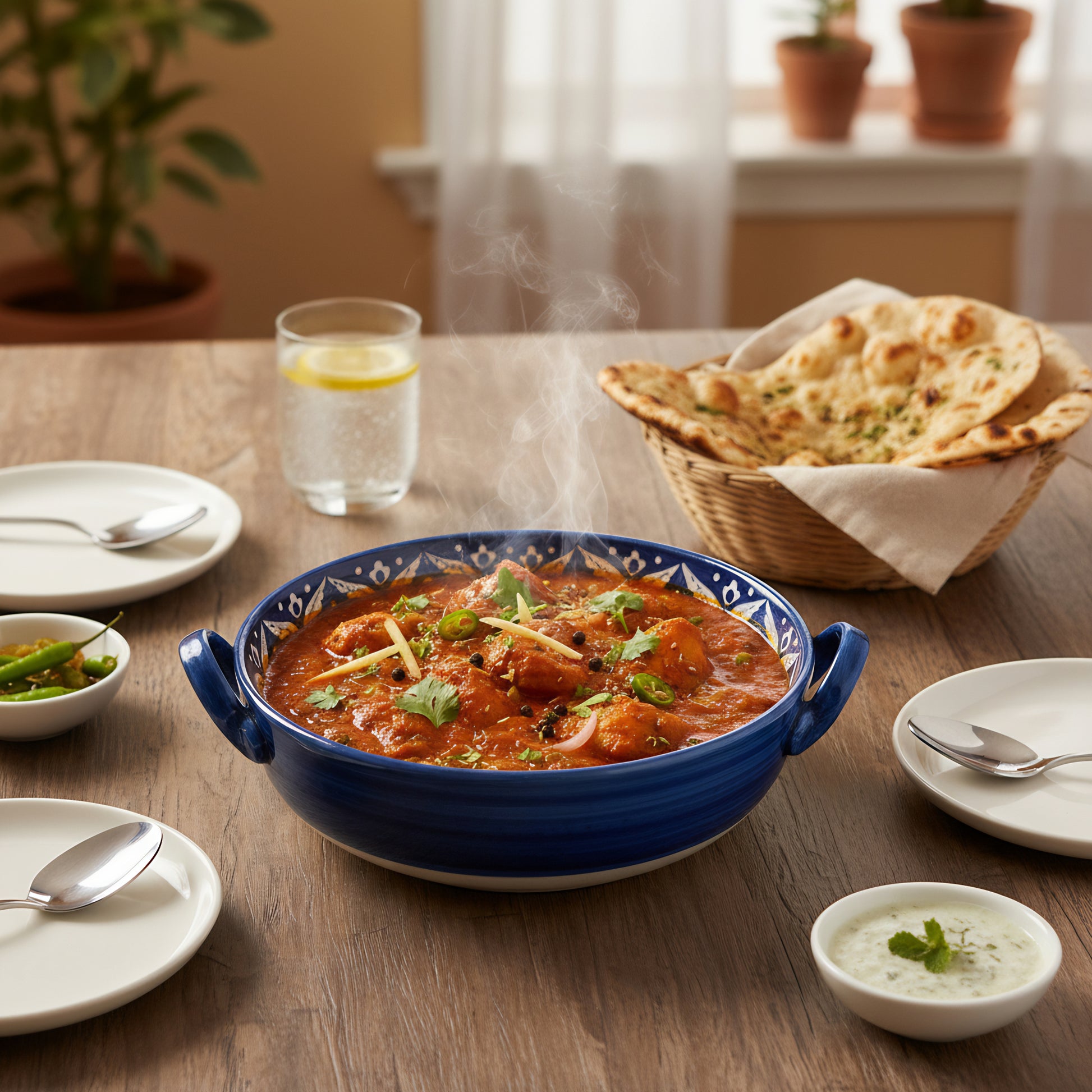 Blue Pottery Serving Karahi — 9″ × 2.5″ Multani Ceramic (Traditional Floral Motif)