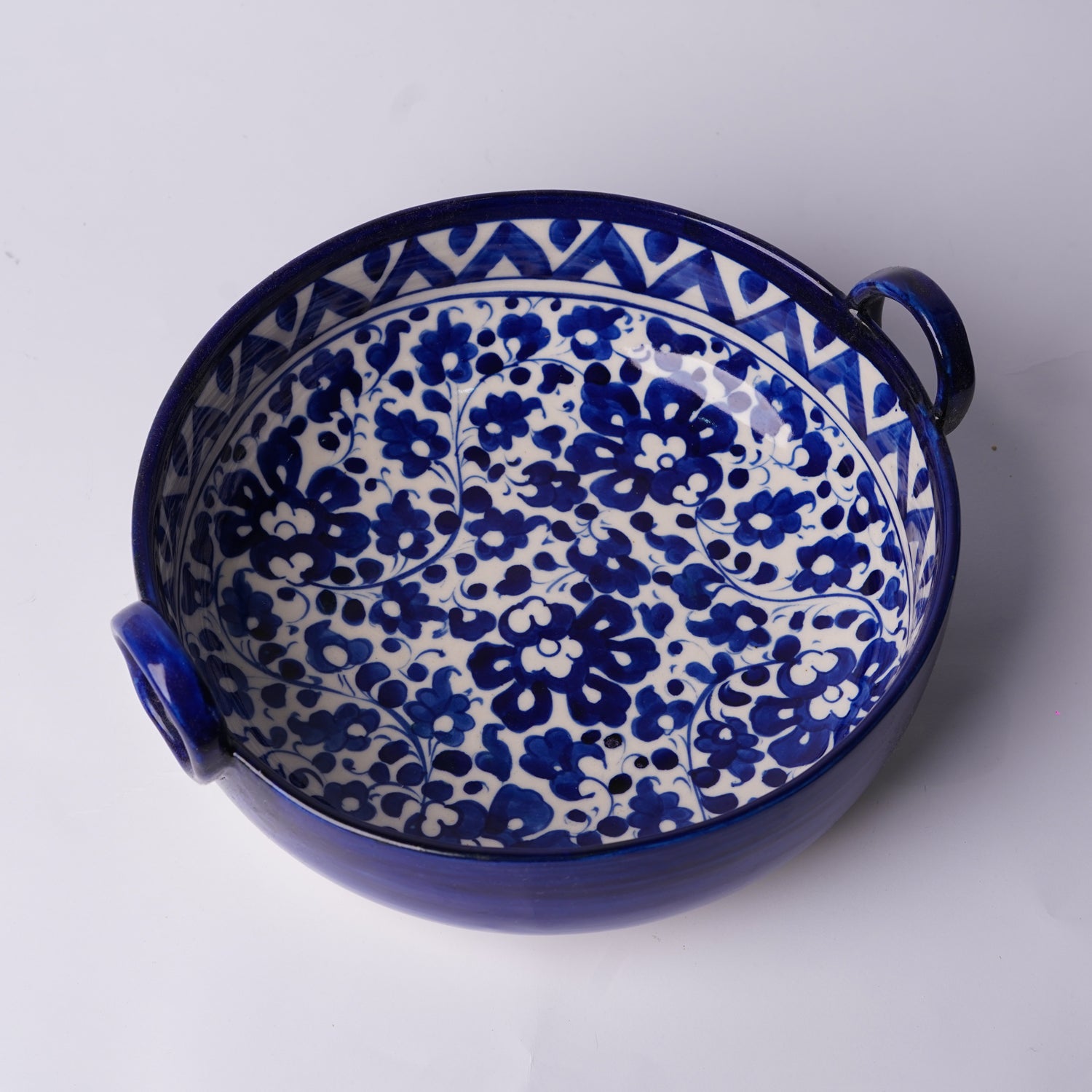 Blue Pottery Karahi - Style Serving Pot (9″) – Ceramic Bowl with Handles